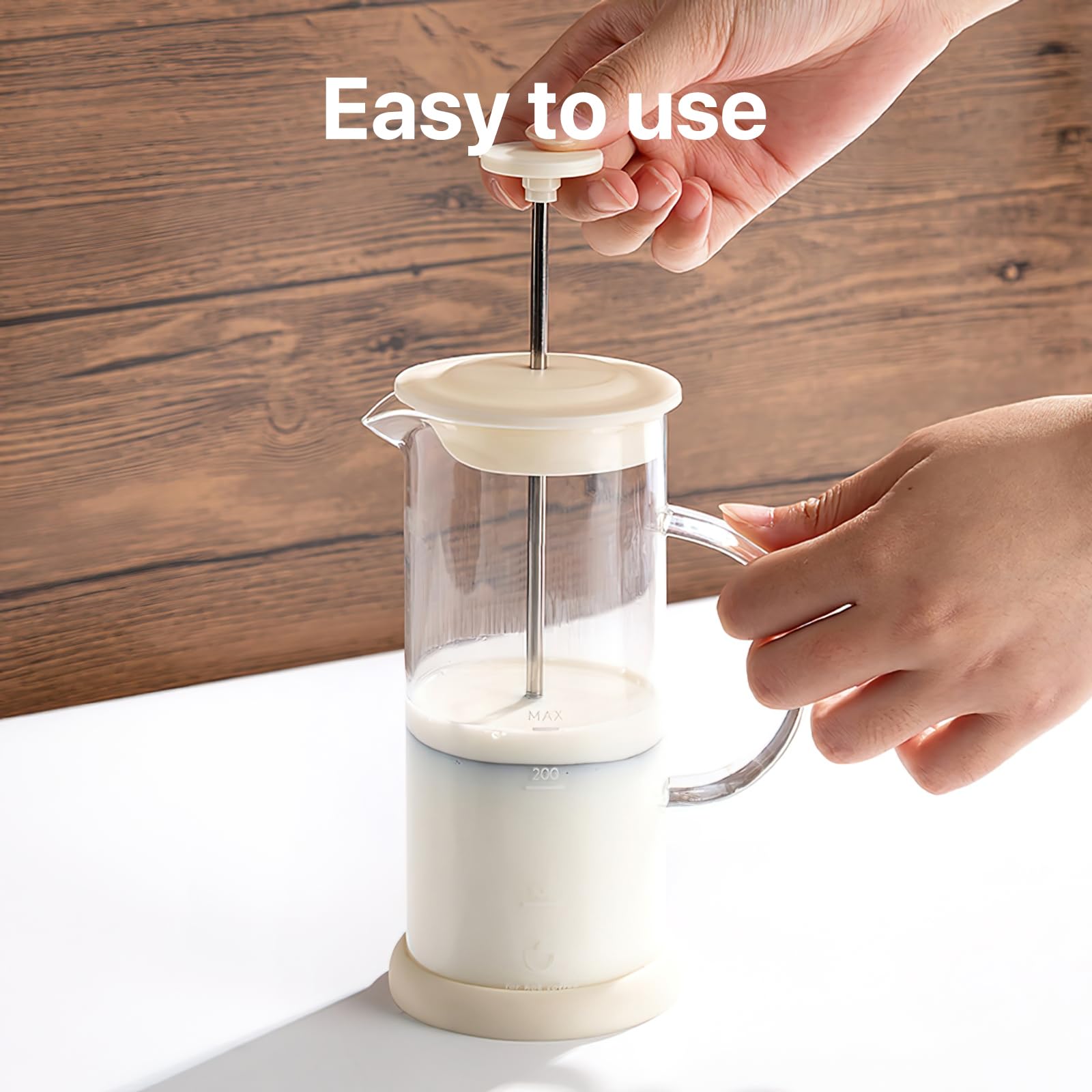 Manuale Montalatte con Spazzola Pulita, 450 ml in Vetro Borosilicato Alto, Schiuma per Latte a Pompa Manuale, Montalatte Manuale con Scala di capacità, per Preparare caffè e Cappuccino