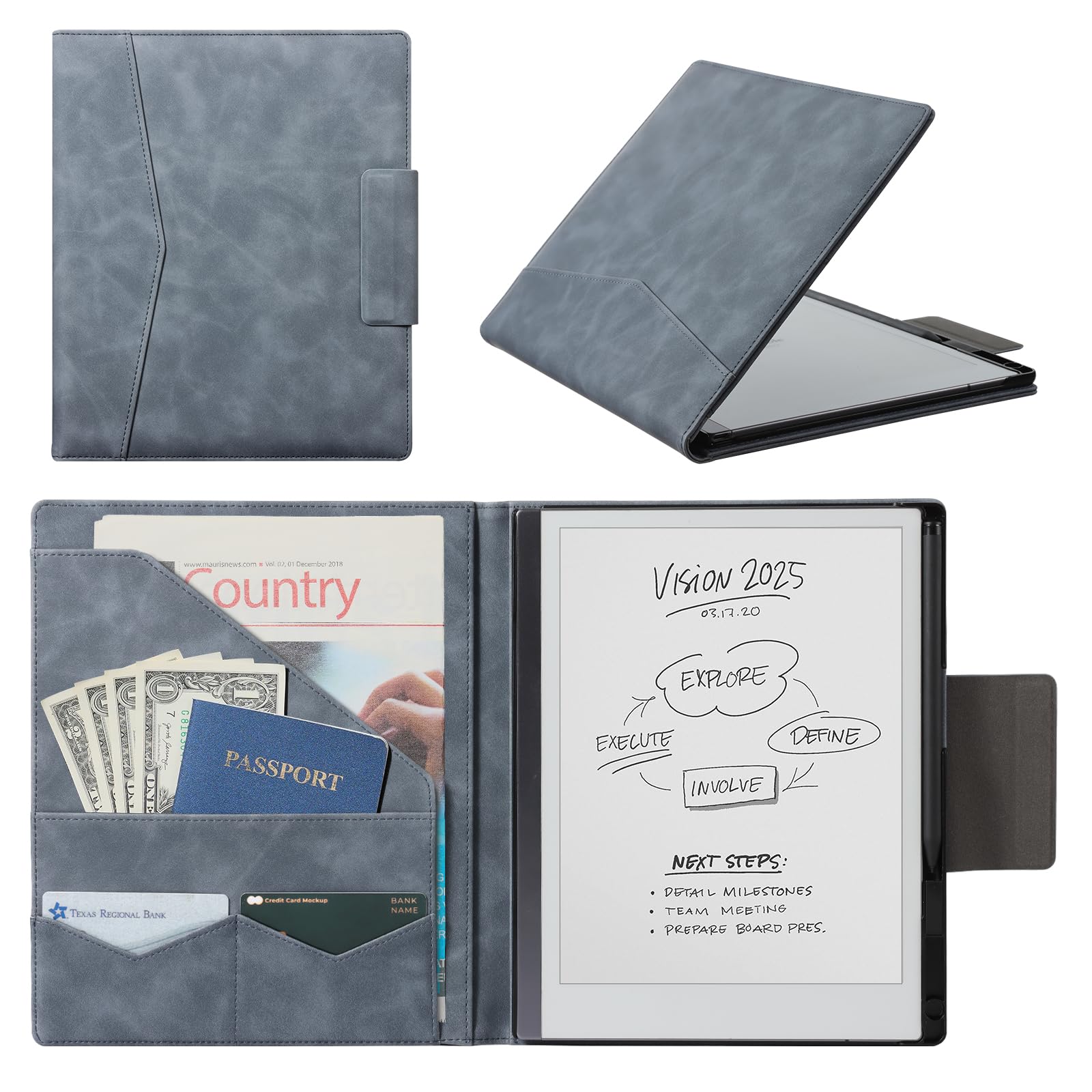 CoBak Premium PU Leather Case for 10.3" Remarkable 2 Tablet (2020) - Folder Design, Slim Hard Shell with Pen Holder,Navy Blue