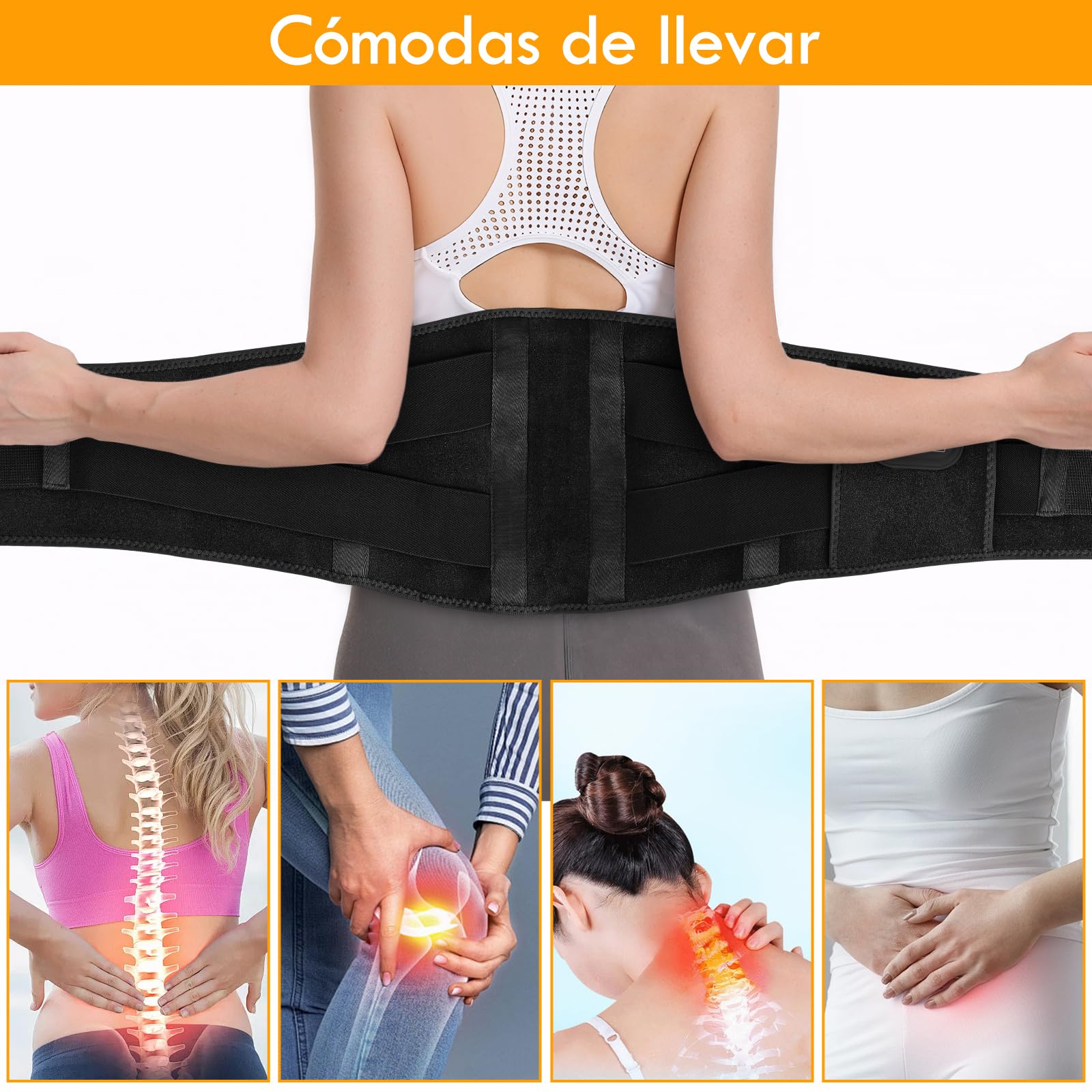 Almohadilla Eléctrica Lumbar, 16000mAh Manta Eléctrica Para Cintura Inalámbrica con 3 Modos De Calefacción Rápida y Masaje, Apagado Automático, para Espalda, Cuello, Hombros y Vientre (Negro)