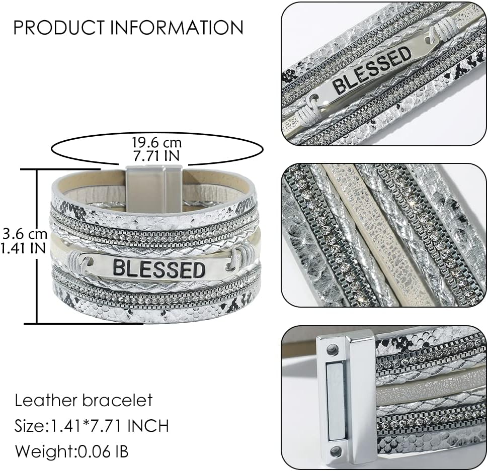 Vercret Leather Wrap Bracelet for Women - Multi-Layer Bracelets with Magnetic Clasp Bangle Cuff Stacked Bracelet for lady and Mother - Image 4