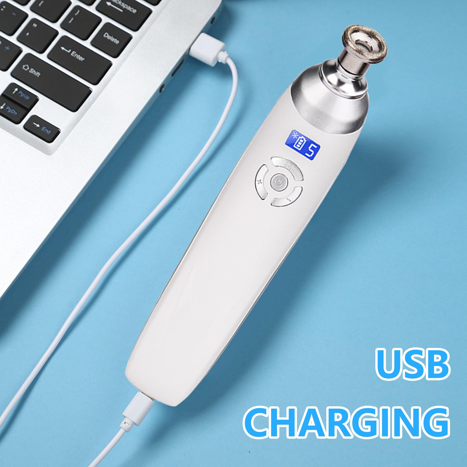 Succionador de Puntos Negros, Máquina de Microdermoabrasión de Diamante de Mano con 9 Diamante Recargable USB Sin Cable, para Peeling Facial y Limpieza Profunda