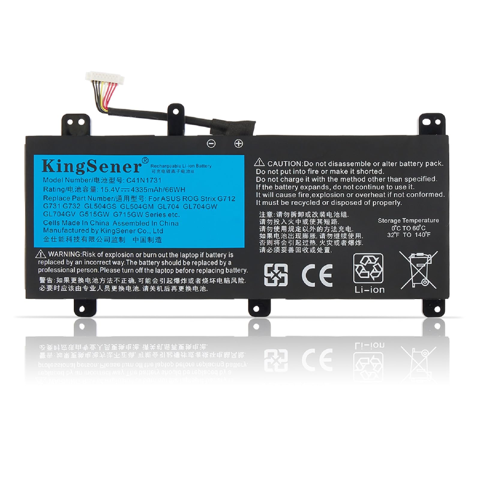 C41N1731 Batteria per PC portatile Asus ROG Strix Scar/HERO II G712 G732 G731 GL504GW GL504GS GL504GM GL704 GL704GW GL704GV GL704GM G715GV G715GW G515GV G515GW 15.4V 66Wh
