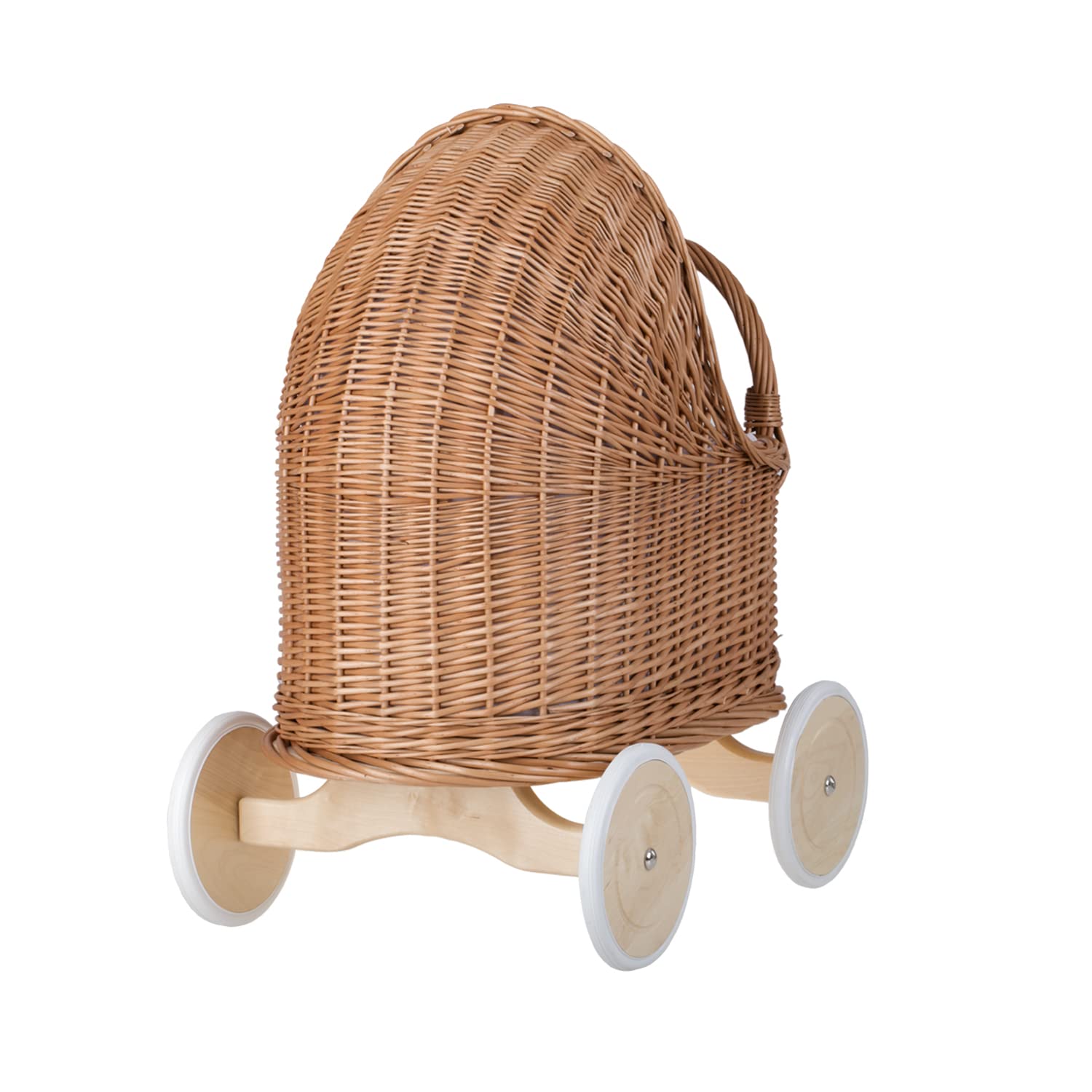 Korbpuppenwagen mit Holzuntergestell – Vintage-Stil, wunderschöne Dekoration für Fotoshootings (Pink)