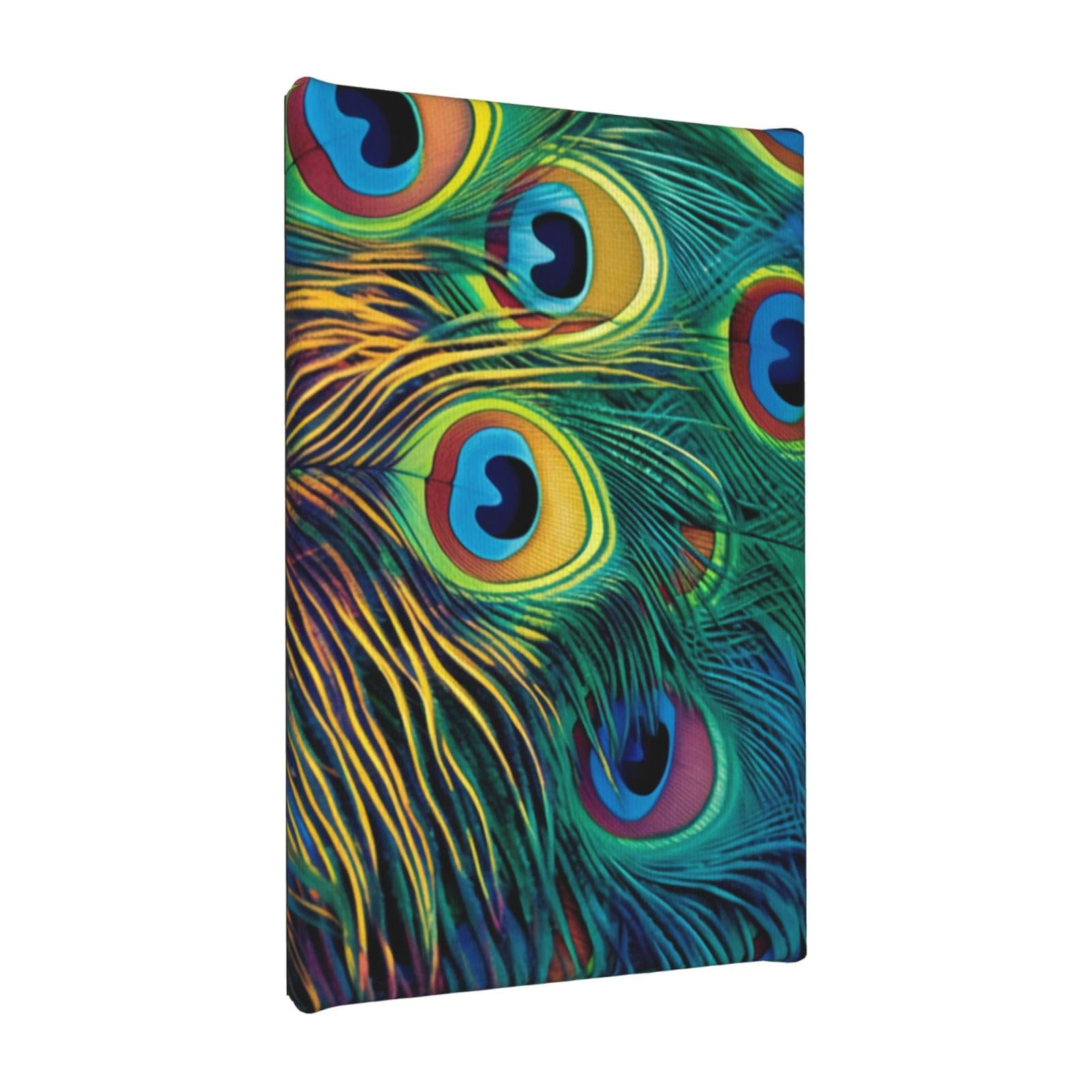YKLJG Colored peacock Printed Wall Art Canvas Painting 20x30 CM Wooden Framed Picture Painting Artwork Prints for Bedroom Kitchen Home Office Decor