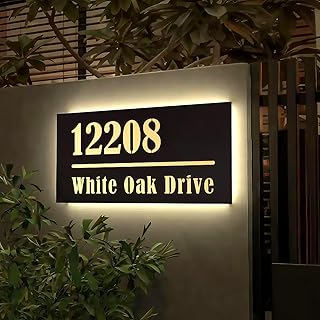 Custom Led Lighted Address Signs for Houses, Modern Waterproof Backlit Stainless Steel Address Plaque, Personalized Metal Lighted Address Plaque for Exterior, Acrylic Lighted Address Sign