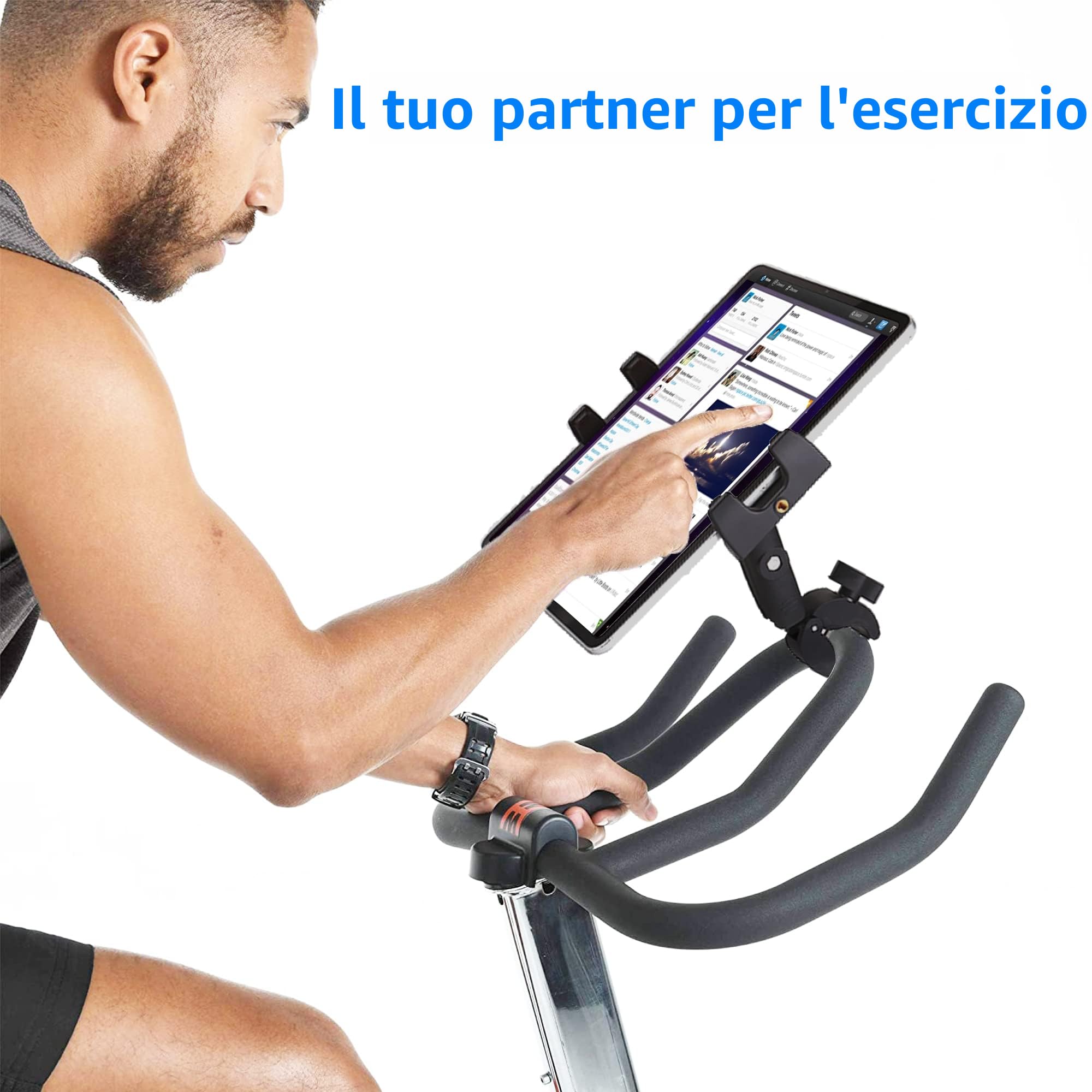 Tapis roulant Tablet Ipad Supporto manubrio bici morsetto per bicicletta stazionaria Ellittica Spin Bike Peloton Passeggino per 4-13 pollici Dispositivi, iPad Pro 12.9, Air, Mini, Galaxy Tabs, iPhone