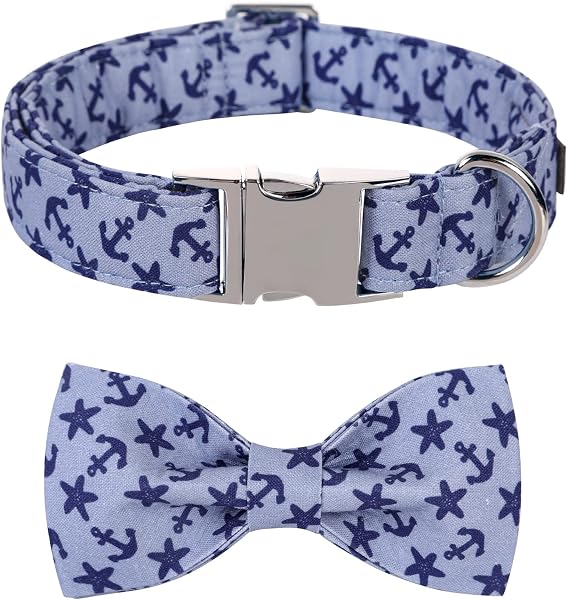 Lionet Paws Dog Collar with Bowtie - Cute Cotton Bow Tie Dog Collar with Metal Buckle for Small Medium Large Dog Girl Bo