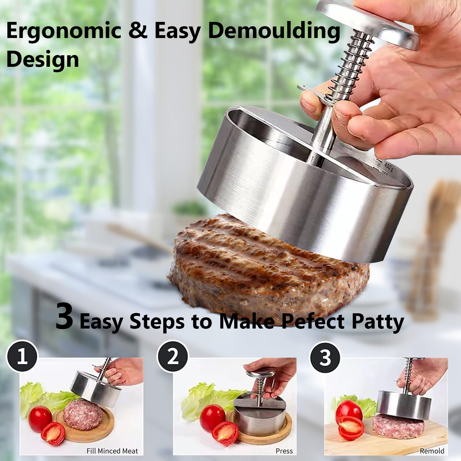 Edelstahl Burgerpresse Verstellbar - Perfekte Patties Für BBQ & Partys