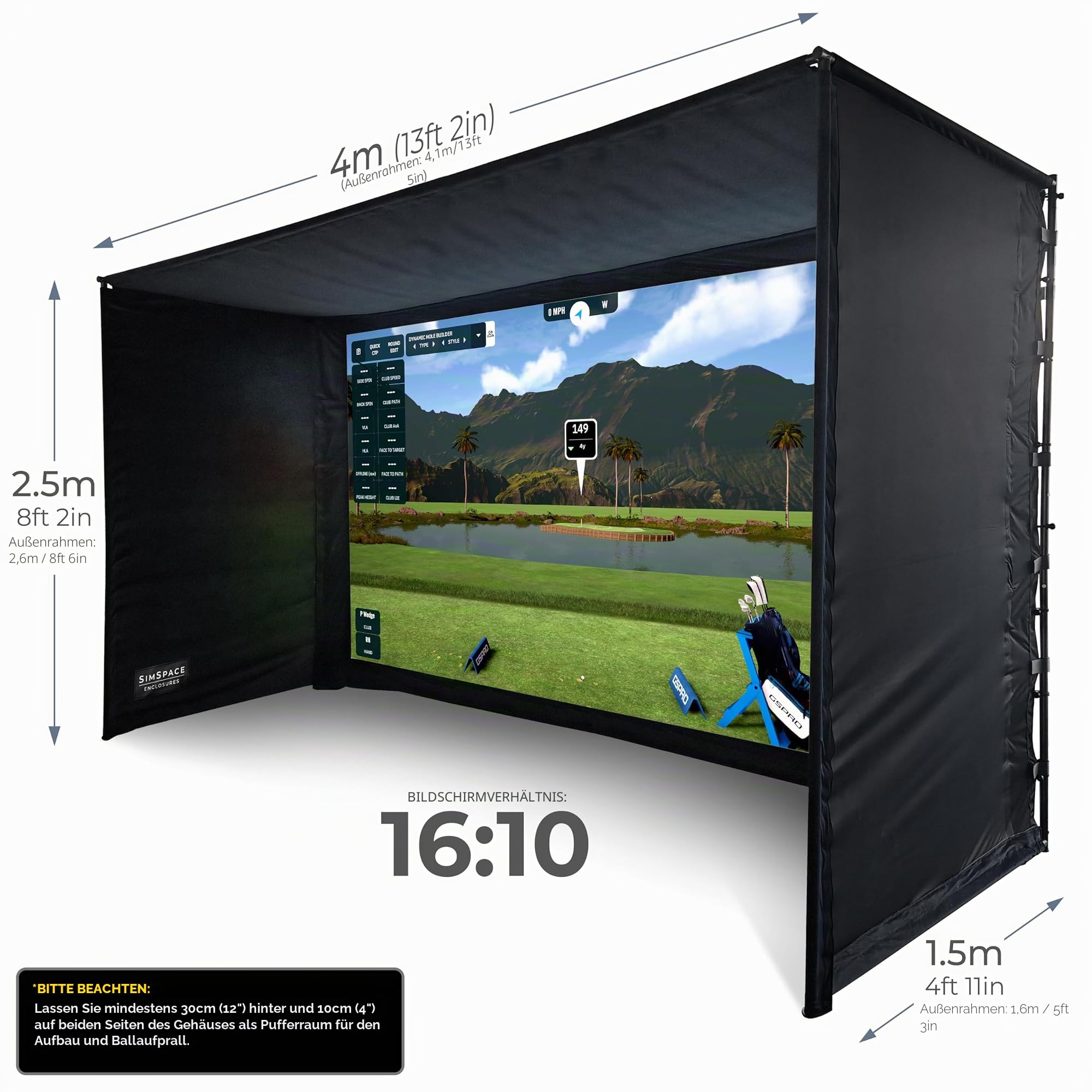 SimSpace Golf Simulator Enclosure with Impact Display Projection Screen, use with All Golf Launch Simulators and Monitors.