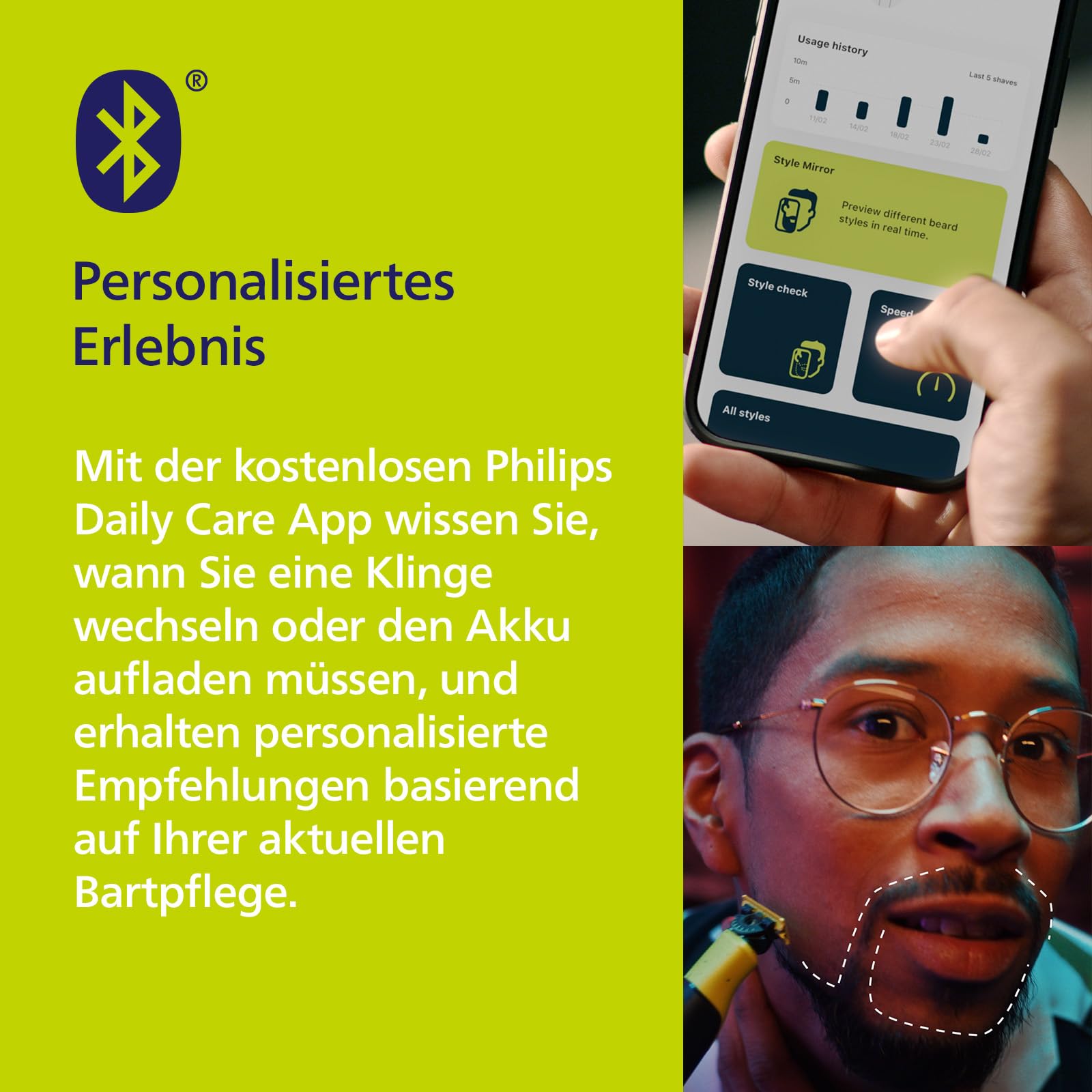 PHILIPS OneBlade 360 Face & Body mit App-Anbindung - elektrischer Rasierer, Trimmer & Bodygroomer, 2x 360 Klingen, verstellbarer Trimmaufsatz, 2x Körperaufsätze, für Gesicht & Körper (QP4631/30)