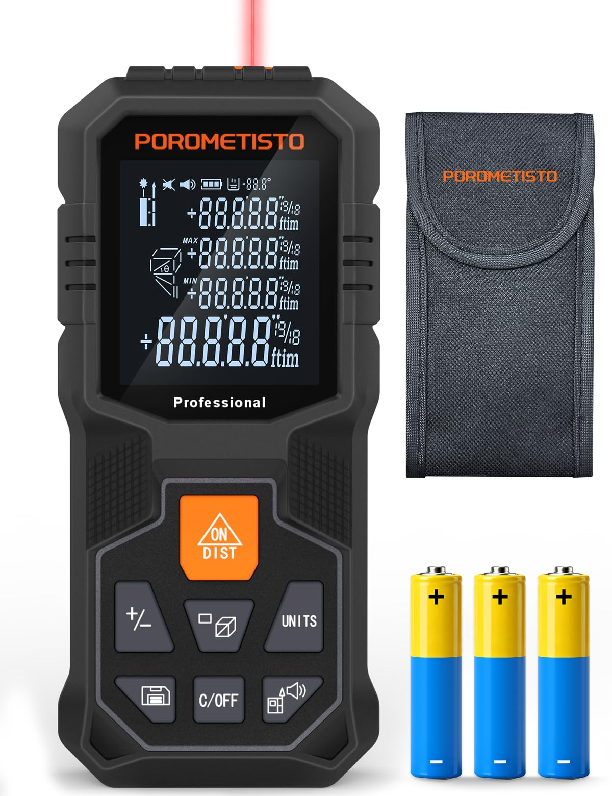 LM01-50 Medidor Láser, 50 m de Alcance, Área/Volumen/Pitágoras (5 Modos) y Sensor de Inclinación, 3 Referencias de Medición, con Rosca de Latón de 1/4 Pulgada, Unidades Intercambiables m/ft/in/ftin