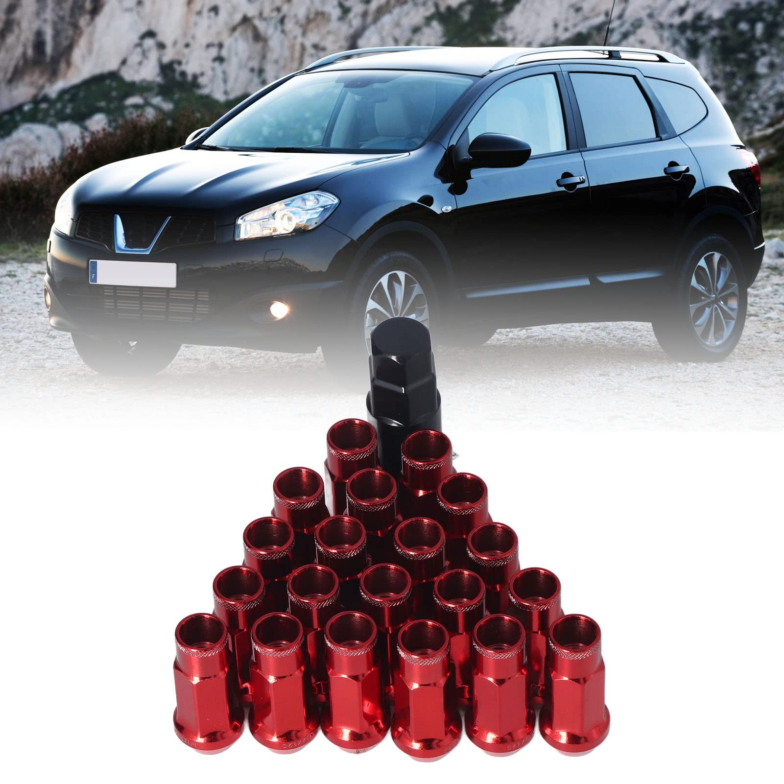 KIMISS Dadi Ad Alette, Universali 20 Pezzi M12x1.25 Dadi Ad Alette per Ruote in Metallo Accessori per Auto Universali(Rosso)