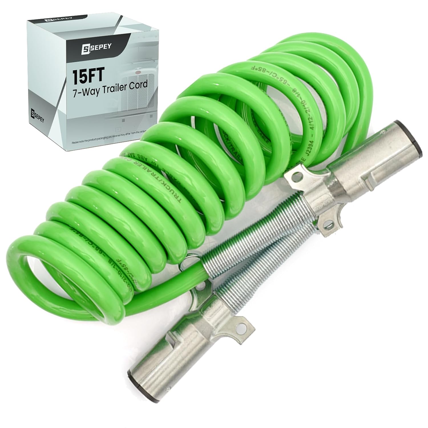 Compatible with 15ft 7 Way Trailer Cord Plug ABS Coiled, Heavy Duty Semi Electrical Wire for Truck Tractor