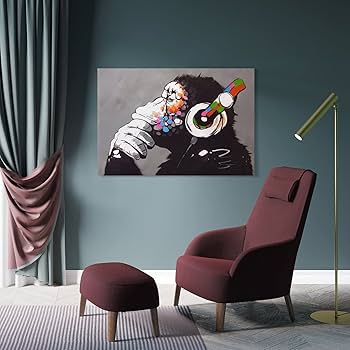 Amazon.co.jp: 音楽を聴いている猿 ポスター バンクシー Banksy