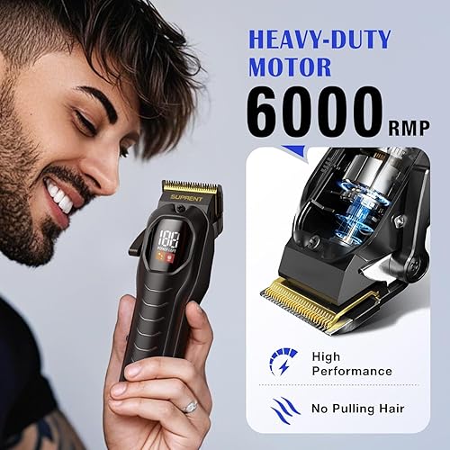 Miniatura 2 de SUPRENT Juego de cortapelos para hombres, recortadora de pelo USB-C recargable para profesionales y tareas domésticas, pantalla LED (negro)