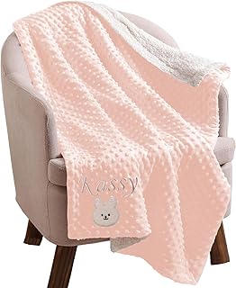 Couverture Bebe Personnalisée Prénom,Couverture Enfant Maternelle Sieste,Plaid Enfant Personnalisé avec Noms pour Garçon Fille,Cadeau Naissance Personnalisé(Rose pâle)