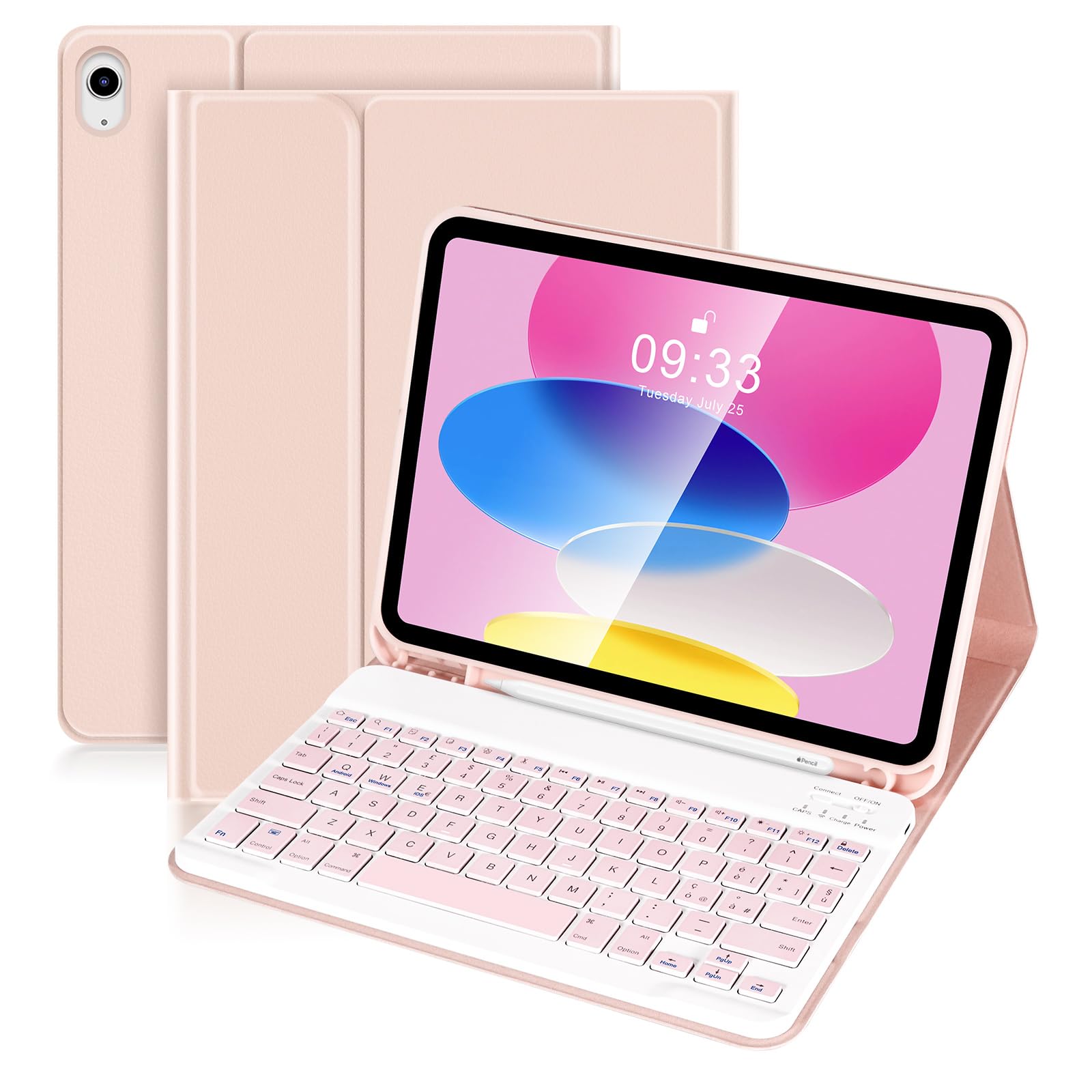 SOPPY Custodia con Tastiera Bluetooth per iPad 11a Generazione (A16) 11 Pollici 2025, 10a Gene 10,9 Pollici 2022, cover Protettiva Staccabile, con Slot per Penna Stilo, Layout Italiano, Rosa