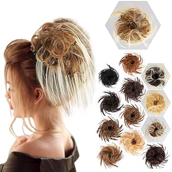 Messy Bun Hair Piece Tousled Updo Scrunchies Synthetic Wavy Extension Ponytail with Elastic Rubber Band Updo Scrunchies Extensions for Women