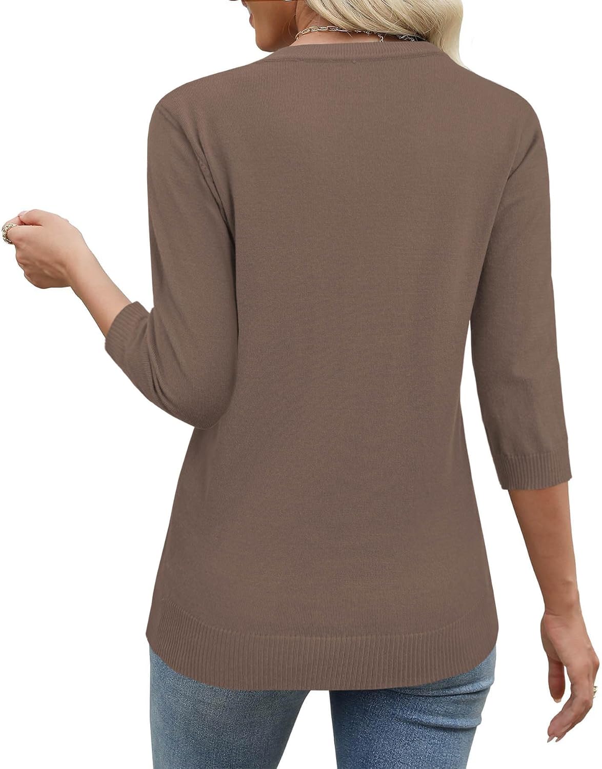 JomeDesign Womens Sweaters 3/4 Sleeve Pullover Tops V Neck Blouses Business Casual Fashion Clothes - Image 3