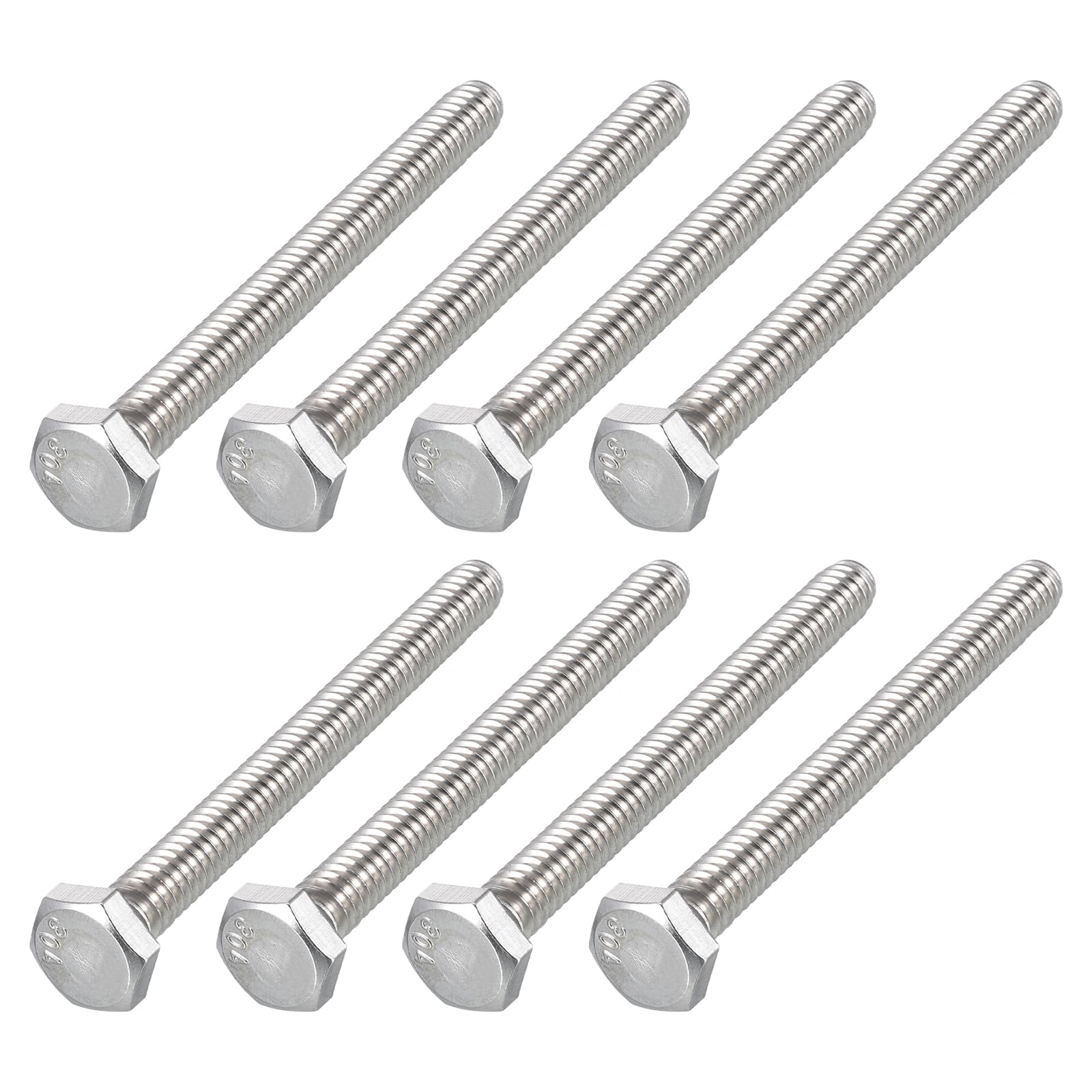 METALLIXITY Hex Head Bolts (1/4-20 x 2-1/2") 8Pcs, 304 Stainless Steel 18-8, Fully Threaded, External Hex Drive, Plain Finish