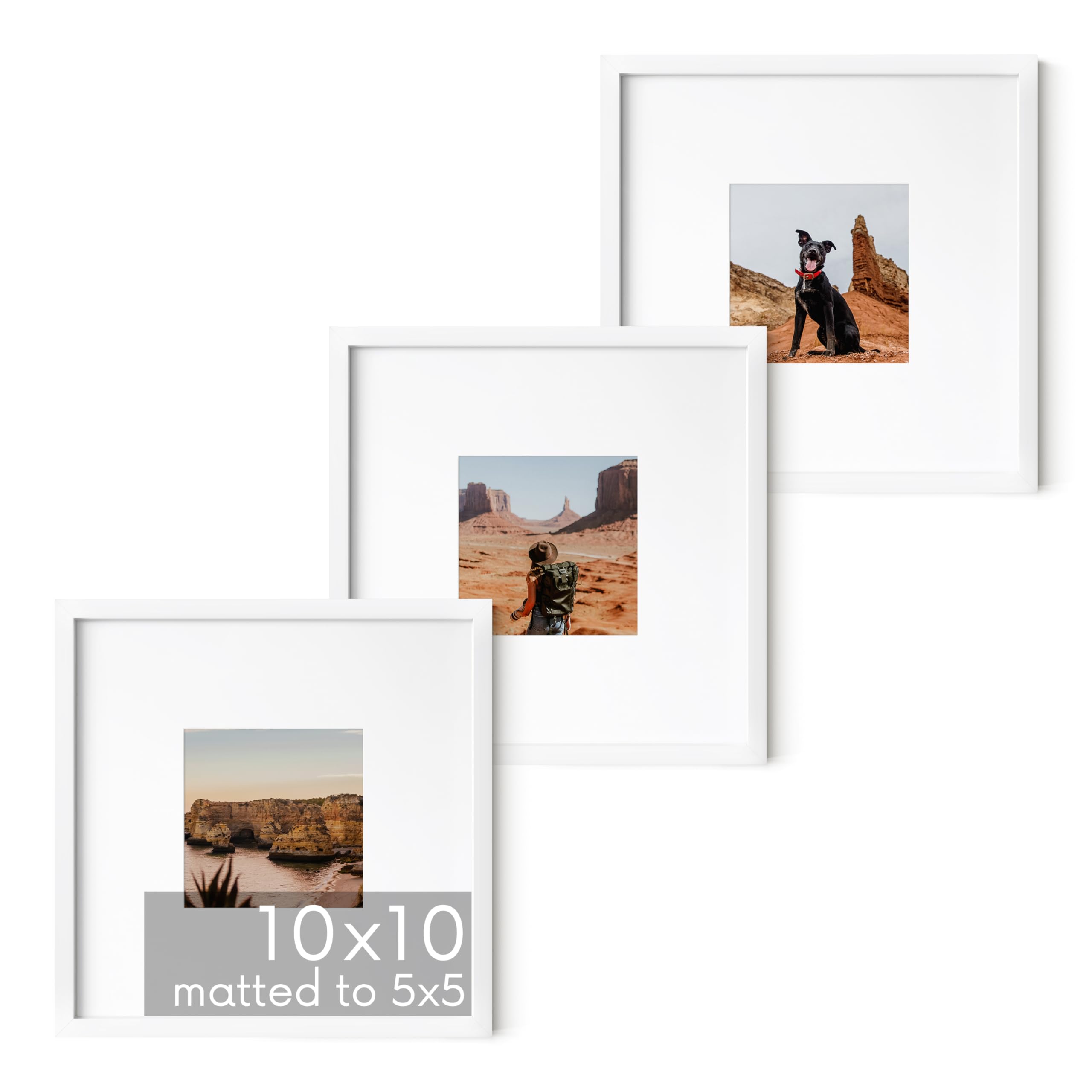 Haus And Hues White 10X10 Metal Picture Frames Matted To 5X5 - Features Premium Aluminum & Hanging Hardware, Shatterproof Plexiglass - Ideal For Home, Room, Office (10X10 In, Set Of 3)