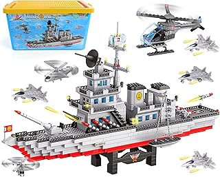 1163 Pieces City War Battleship Building Block Sets, Warship Cruisers Brick Model, Military Aircraft Carrier Toys with Rescue Helicopter and Army Fight Plane, Best Birthday Gift for Kids Boys Ages 6+