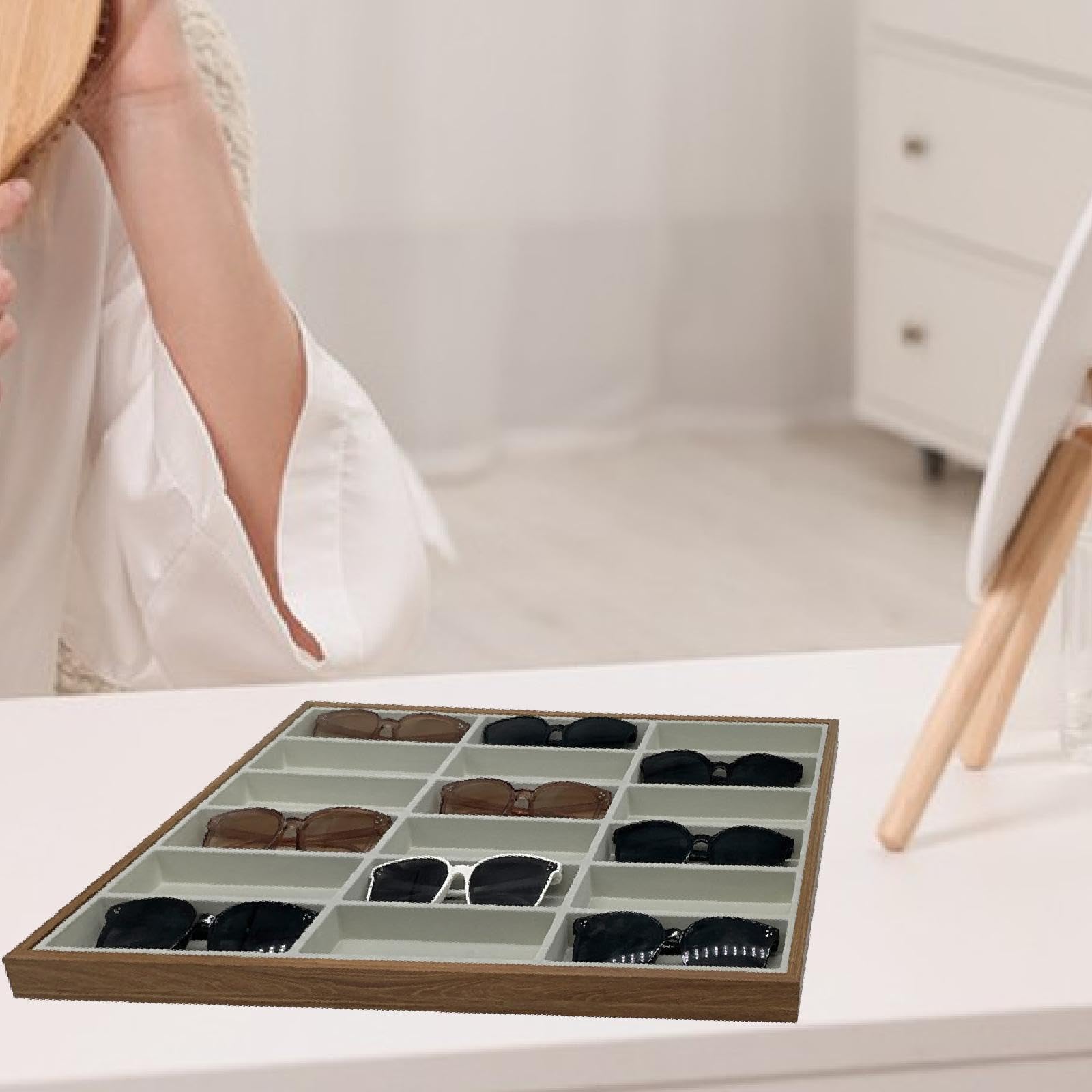 Bandeja Organizadora de Gafas de Sol, Organizador de Joyas, Decoración, Soporte de Madera para Gafas, Vitrina para Gafas de Mesa para El Hogar O Tiend