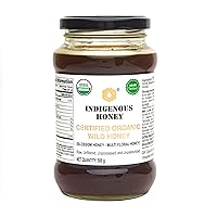 Vista 1 de INDIGENOUS HONEY Miel de flor silvestre cruda orgánica certificada por USDA, cosecha de microlotes pequeños sin filtrar, tarro de vidrio, origen