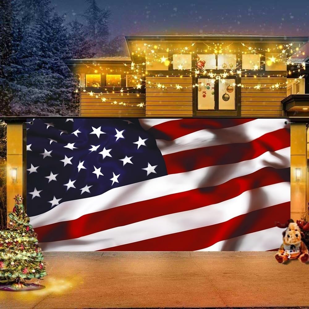 6x13ft American Flag Garage Door Banner Decorations Stars and Stripes US Flag Independence Day 4th of July Home Wall Background Veterans Memorial Day Labor Day Patriotic Party Decor Props
