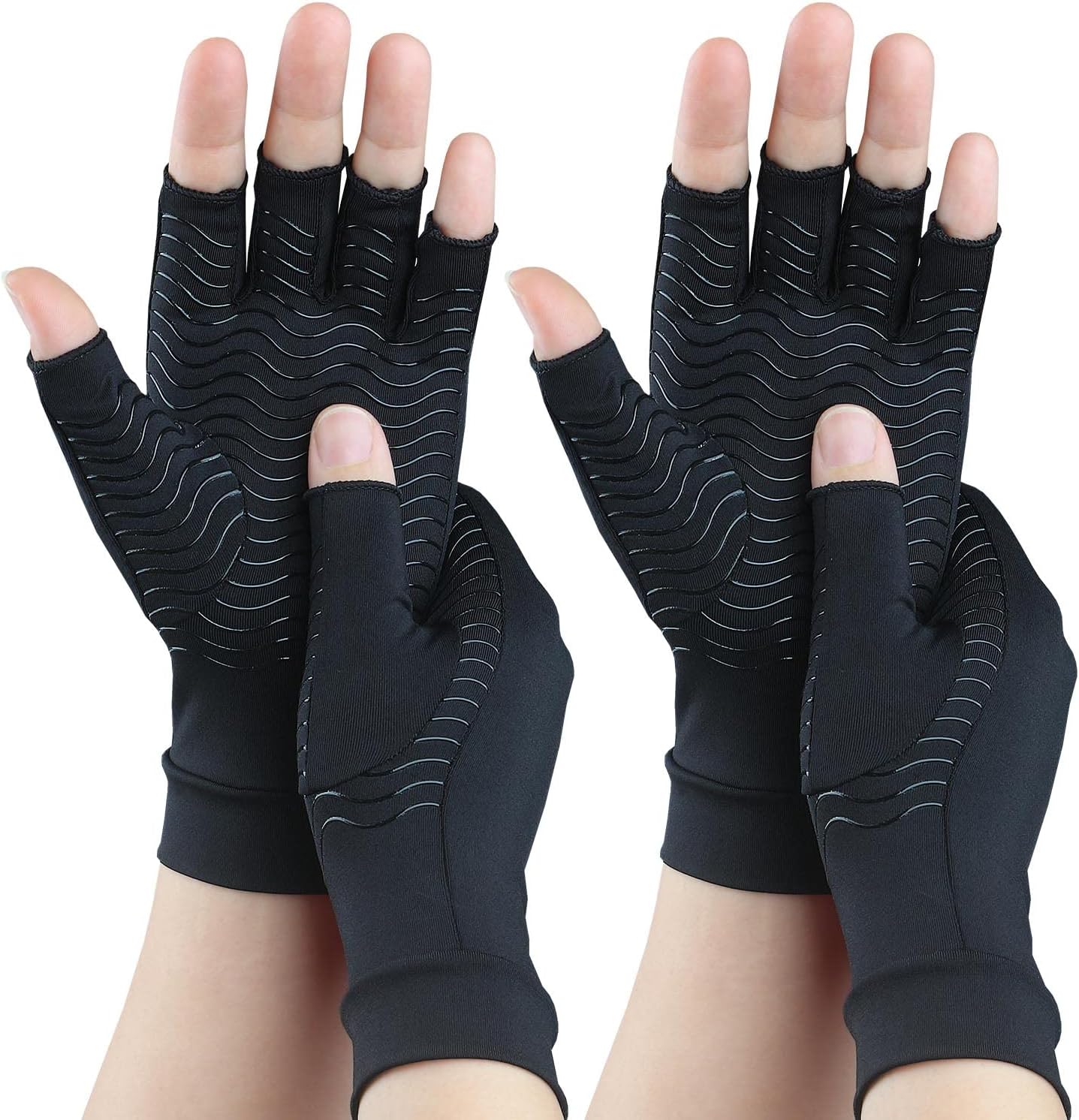 – 2 Pairs Copper Arthritis Gloves for Carpal Tunnel Pain Relief, Compression Gloves to Alleviate Hand Pain,Swelling,Fingerless Typing Gloves for Rheumatoid,Tendonitis for Women&Men (Medium)