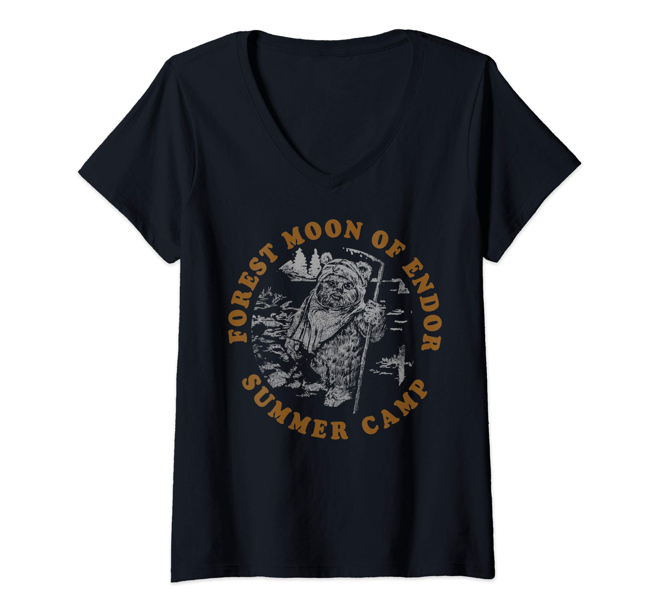 Womens Star Wars Forest Moon Of Endor Summer Camp V-Neck T-Shirt