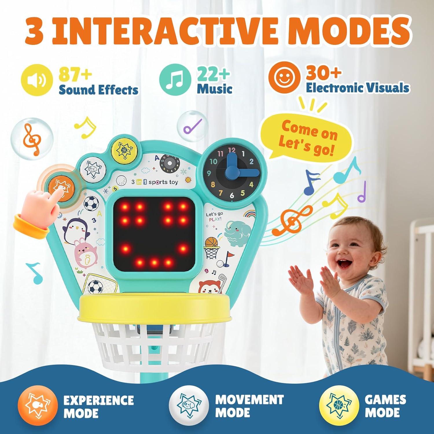 Toddler Sports Toys, 3-in-1 Toddler Basketball Hoop Soccer Golf Activity Center, Basketball Hoop for Kids 1-3,1 2 3 Year Old Boys Girls Toy, Montessori Toys for Toddlers & Baby