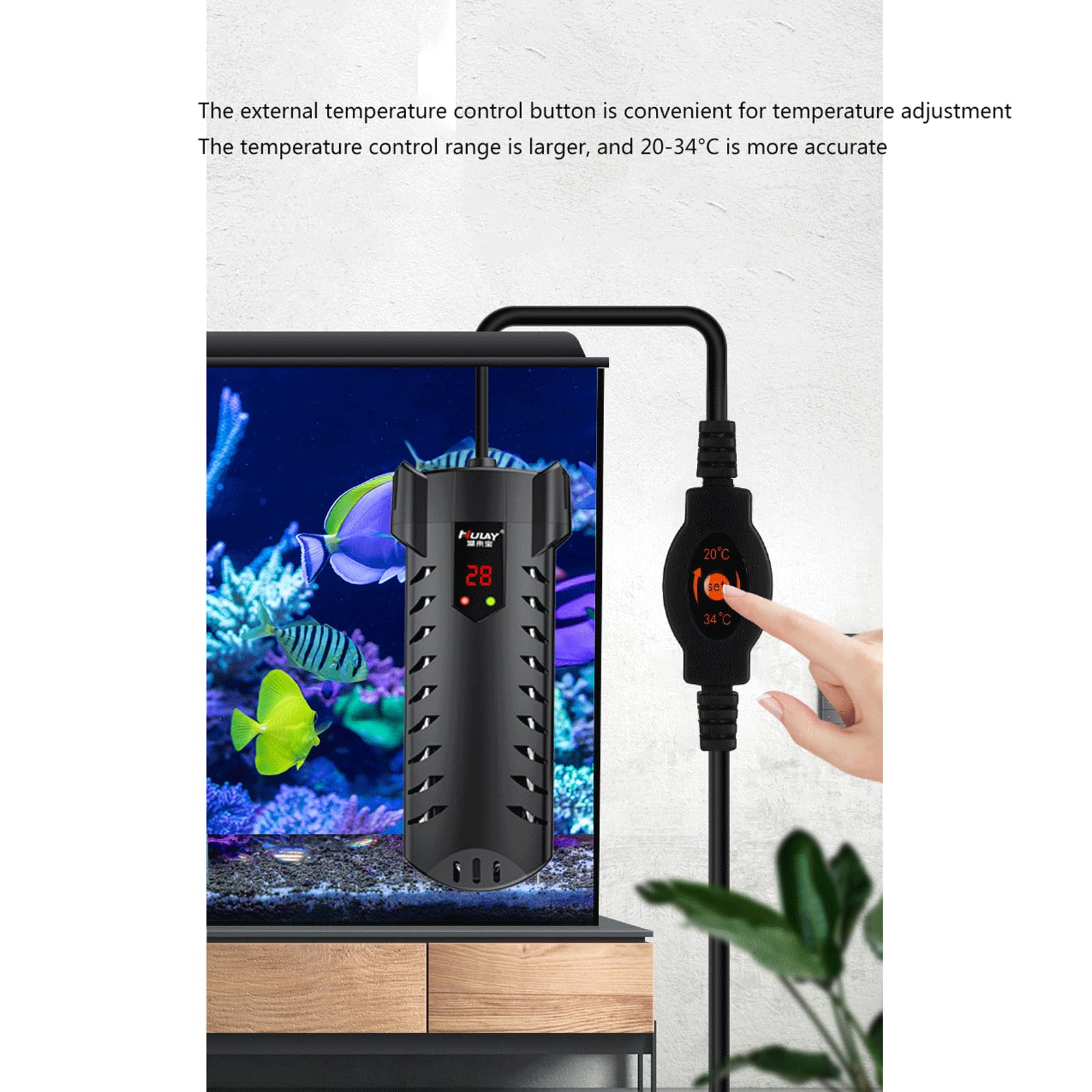 Calentador Tanque Peces Temperatura Constante Automática Filtro Inferior Acuario Barra Calefacción con Pantalla Digital,300W