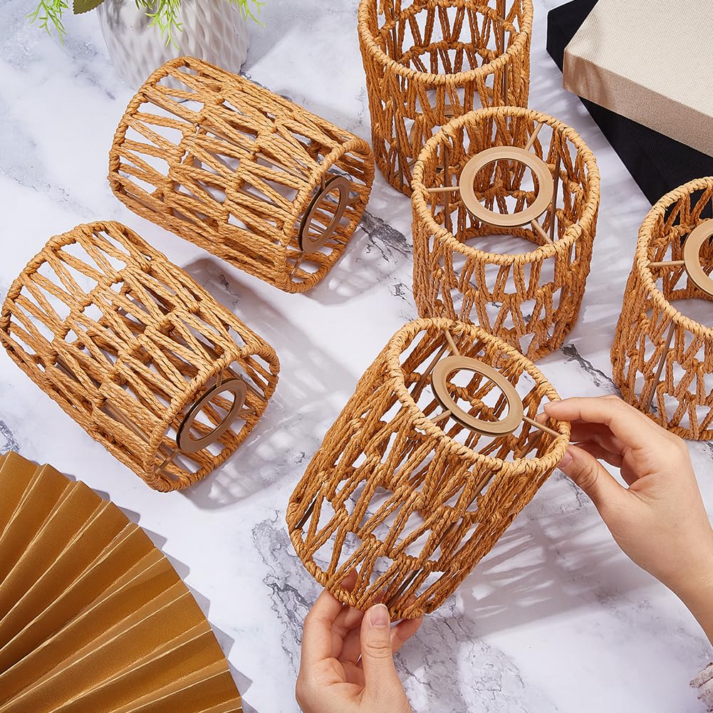 DICOSMETIC Set di 6 paralumi in rattan boho con mini lampadari di copertura in carta rattan, piccolo cilindro, facile da montare per tavolo e da soffitto
