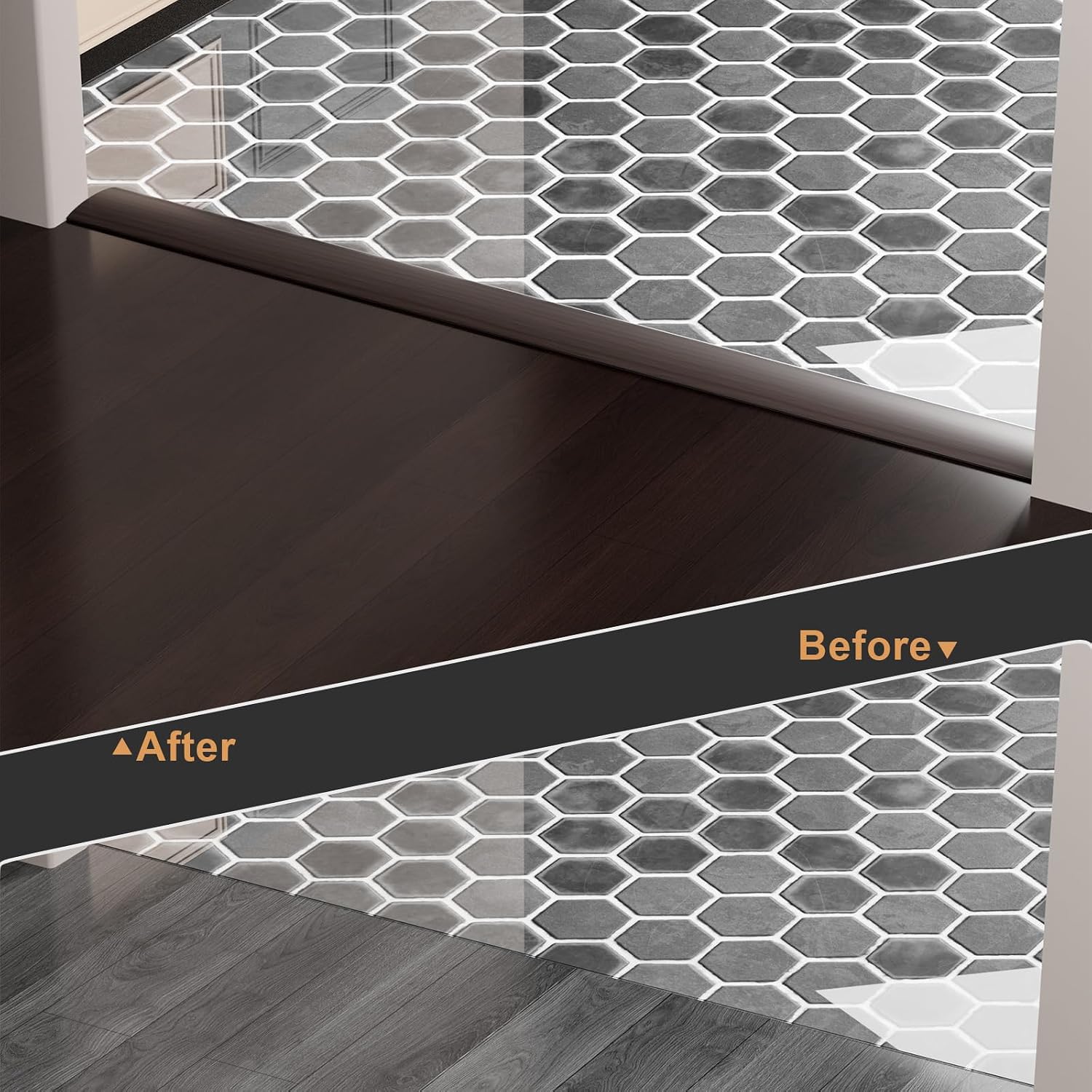 Floor Transition Strip - Self-Adhesive PVC Trim for Carpet to Flooring, Threshold Gap Cover (20ft x 1.57in, Black Walnut)