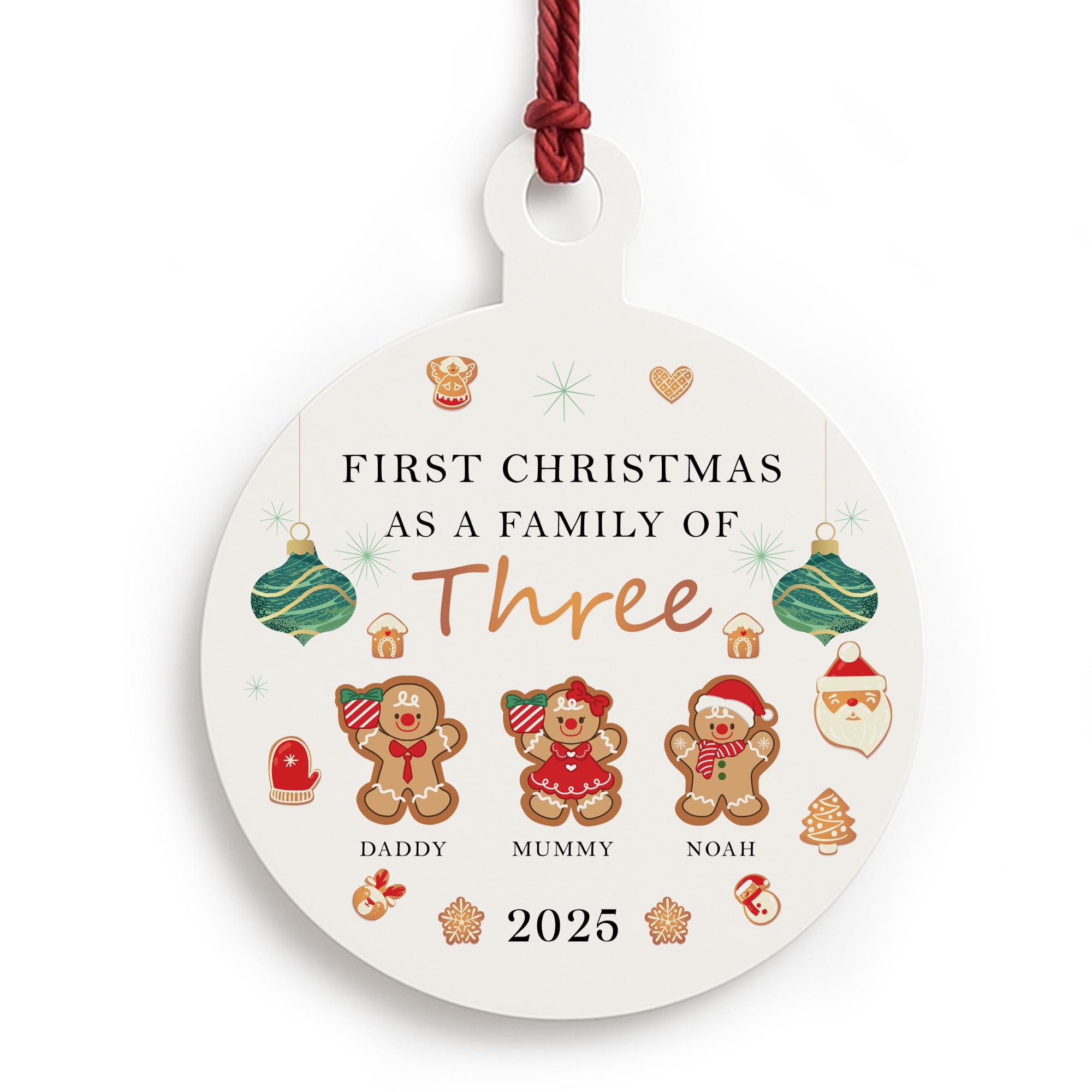 Red Ocean First Christmas as a Family of Three Personalised New Baby Family Ornament New Parents Keepsake Baby's 1st Christmas Tree Decoration