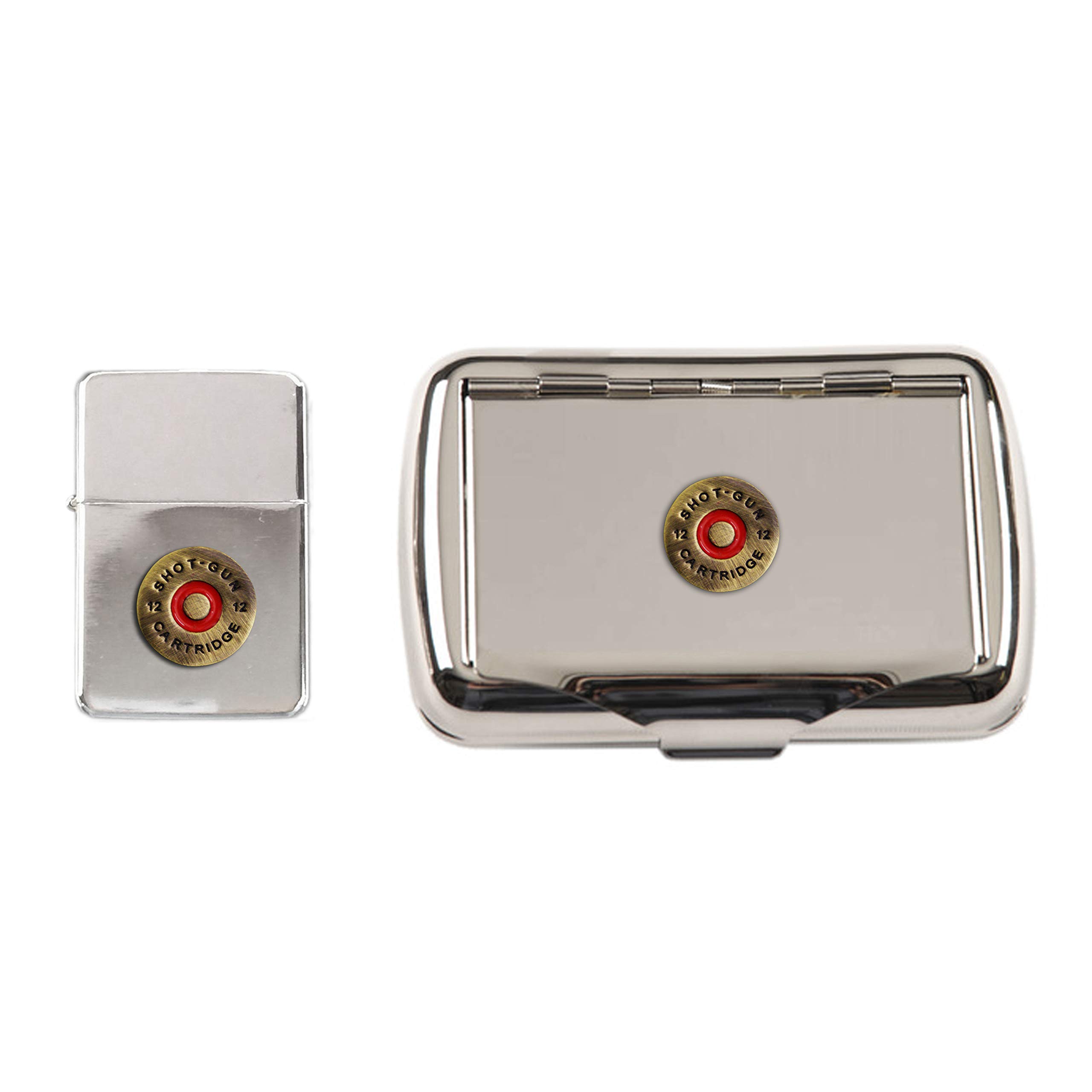 Shotgun Cartridge Polished Chrome Tobacco tin and stormproof Petrol Lighter