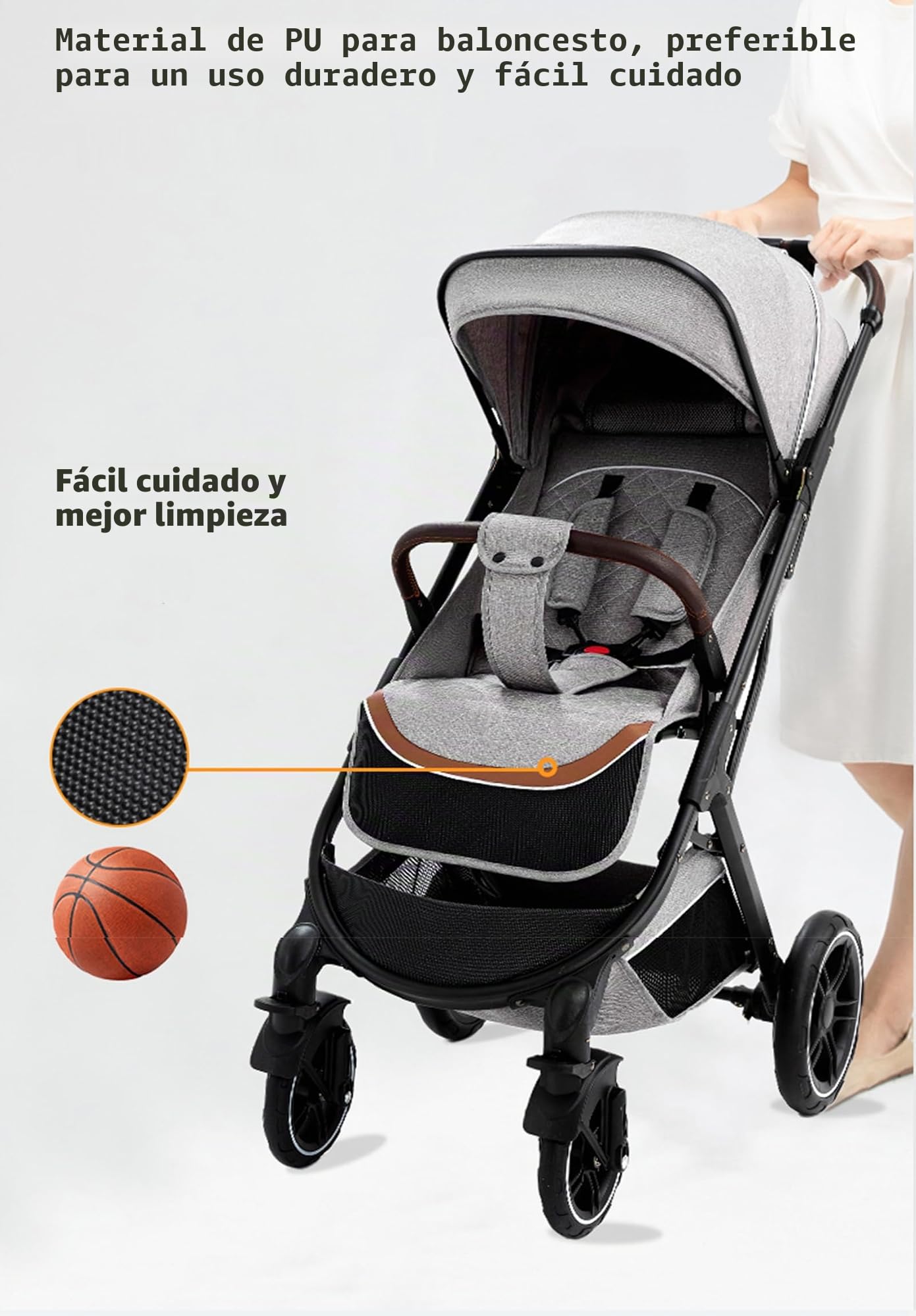 Silla de Paseo Ligera，Carrito，0-3 años，0-15 kg，Plegado con una sola mano，Ligero，8.5 kg，Cinturón de Seguridad de 5 puntos，Escudos de lluvia, mosquiteros, portavasos (Grey)