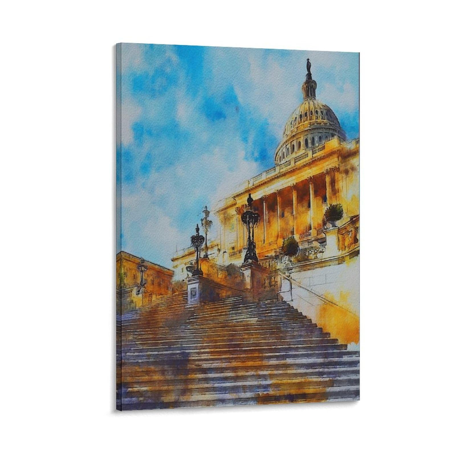Lcynnh Frame-Style Washington 24X36inch(60X90cm) Vintage Travel Poster Watercolor Canvas Art