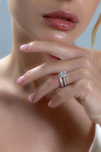 Miniatura 4 de Juego de anillos de boda de plata de ley de 15 quilates con circonitas cúbicas para novia corte princesa Metal Cúbico-Zirnia