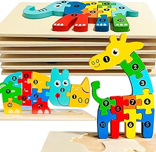 Toddler Puzzles, Wooden Puzzles for Toddlers 1-3, Educational Toys for Ages 2-4 Animal Preschool Puzzles, Number Puzzles for Toddlers Kids Birthday Gift, Ages 3-5 (8 PCS)