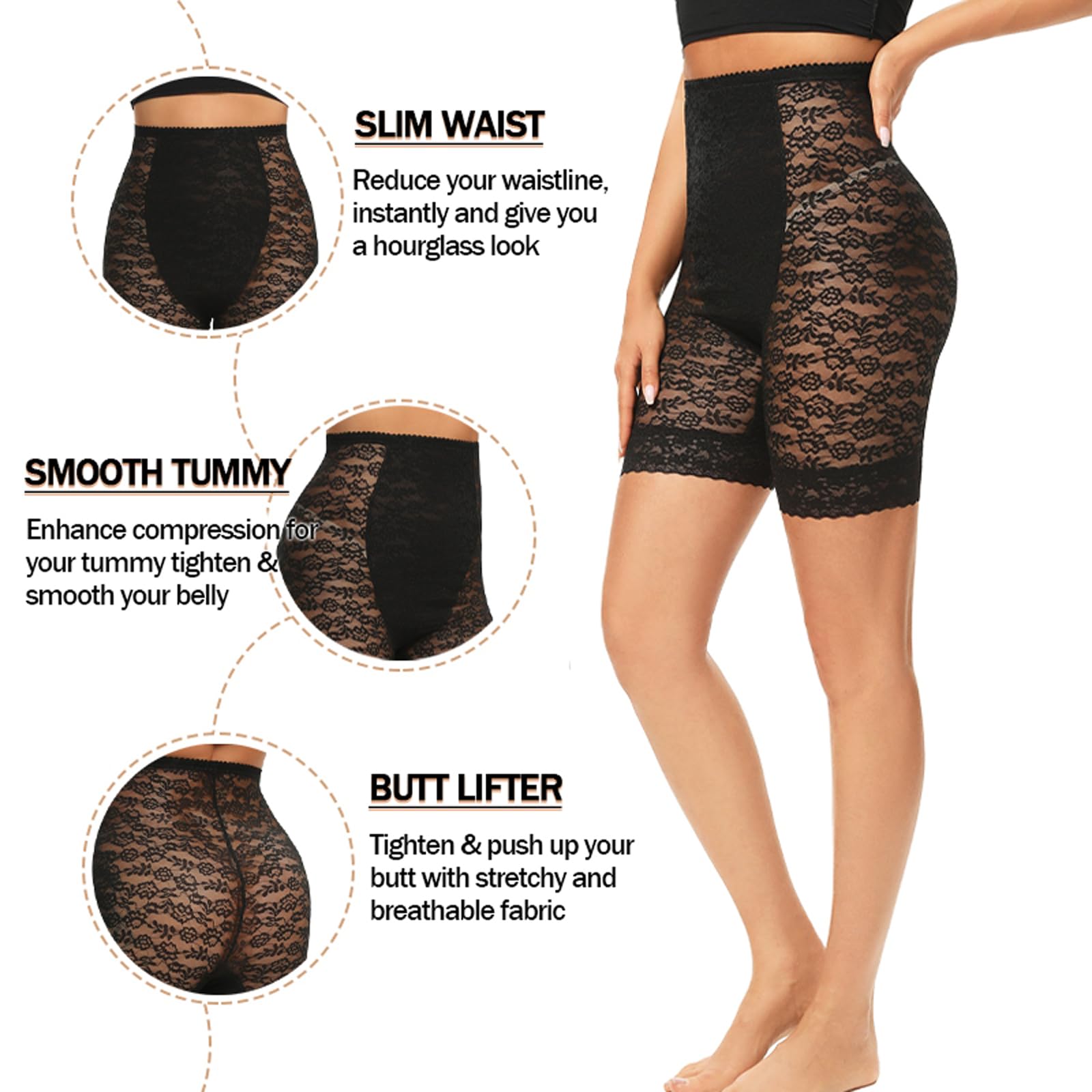 Fajas para Mujer con Control de Barriga de Cintura Alta, Pantalones Cortos de Encaje para Cintura del Vientre, corsés, Bragas Moldeadoras de Cuerpo