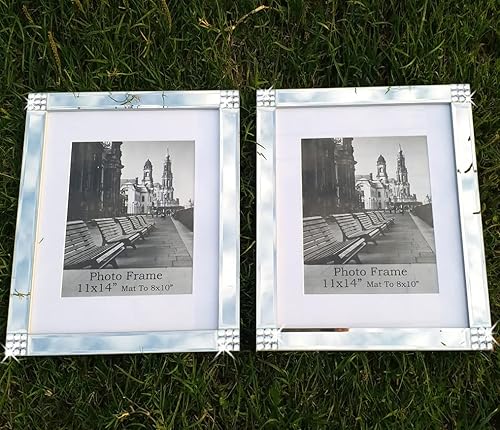 Miniatura 3 de Meetart Marco de fotos de espejo plano estándar de 11 x 14 pulgadas con paspartú para fotos de 8 x 10 pulgadas, juego de 2 piezas, para colgar en la