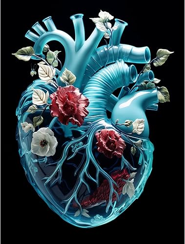 Pintura de diamante de órgano humano 5D, kit de numeración, corazón con diamantes de imitación de cristal floral, pintura de diamantes de imitación