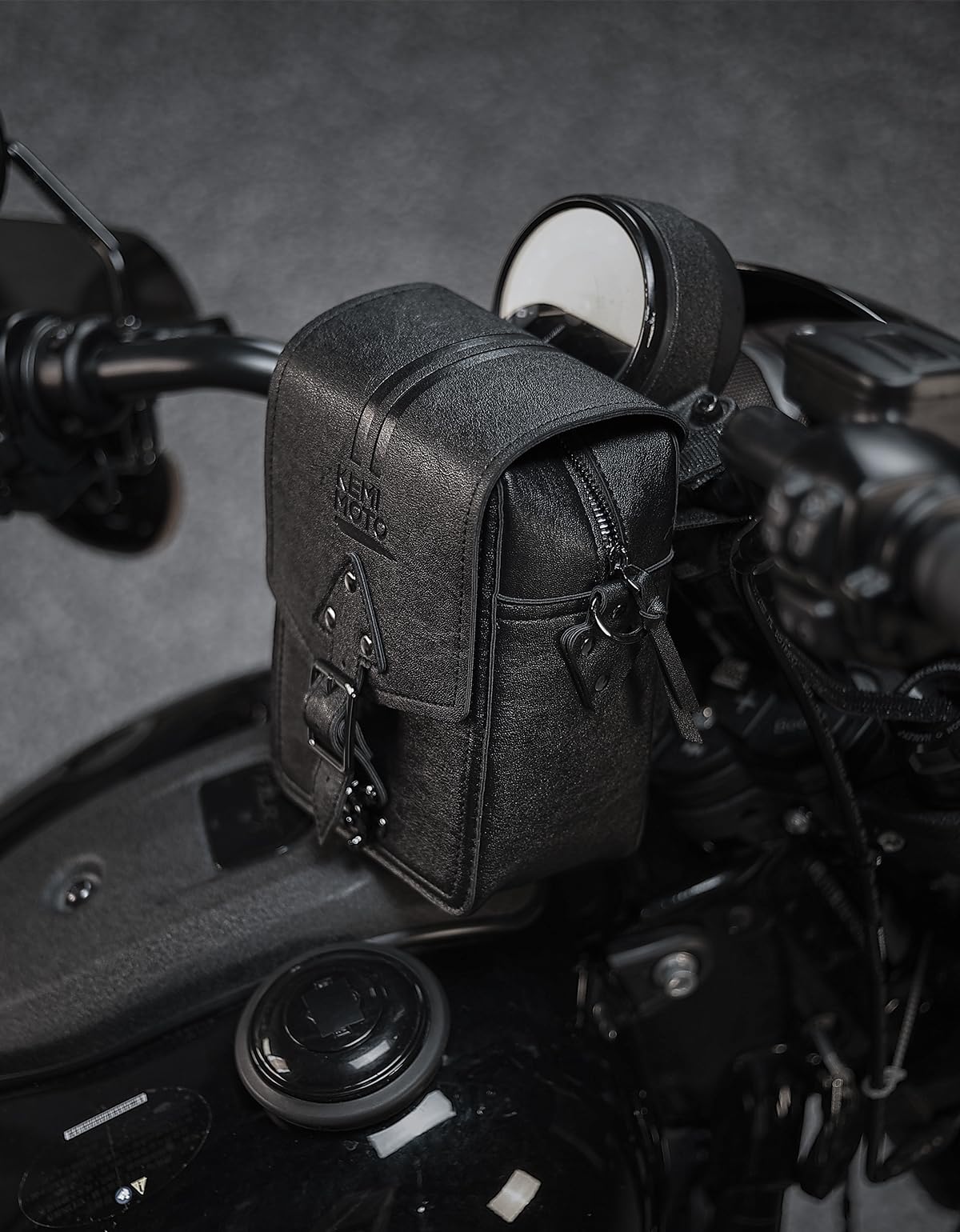KEMIMOTO Sac de guidon universel en cuir avec poignée en T, style rétro, sac de rangement étanche, compatible avec Cruiser Softail Dyna Sportsters