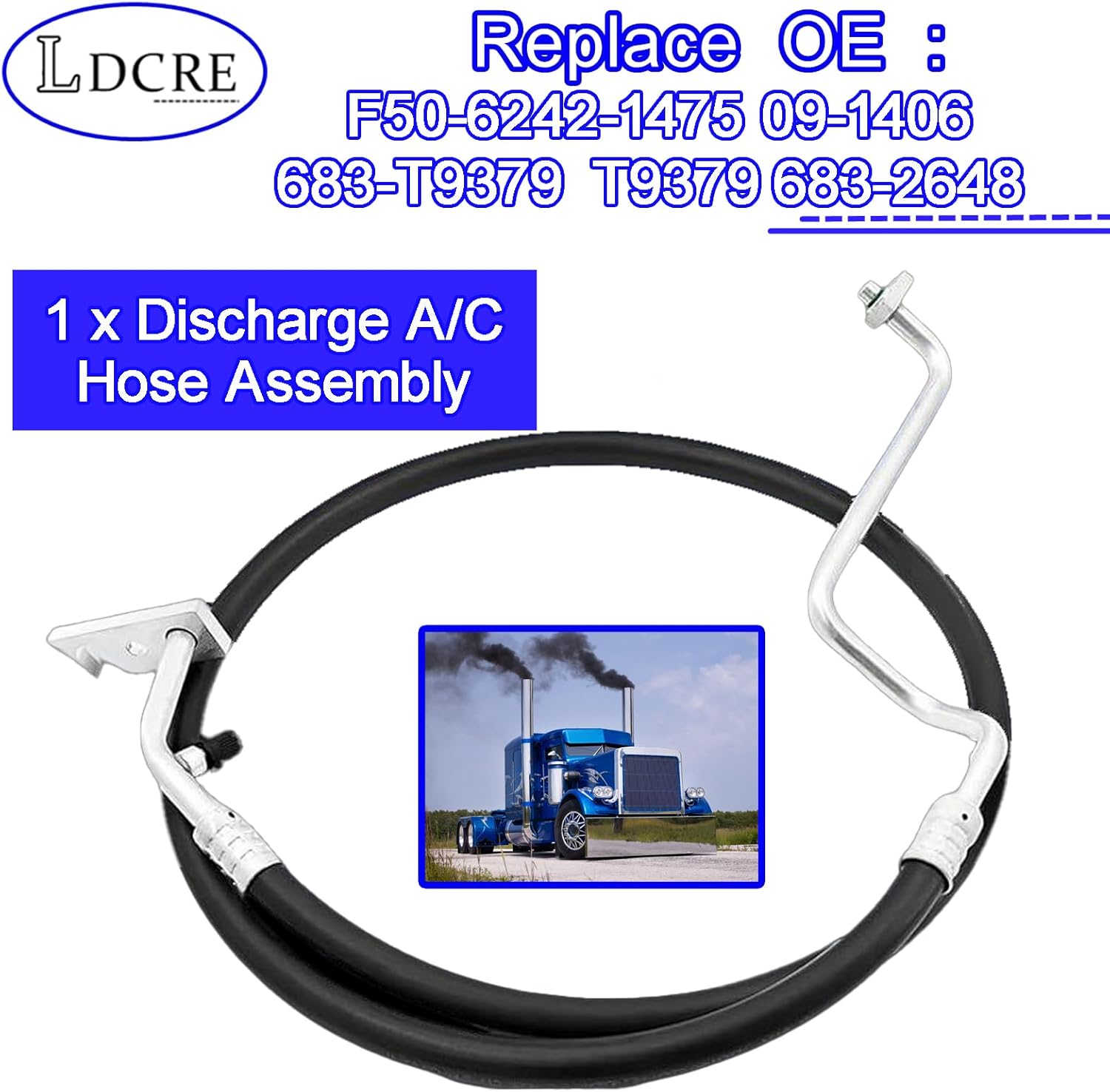 F50-6242-1475 AC Discharge Line Compressor to Condenser Hose Assembly | Fits Peterbilt & Kenworth Trucks | Replace 09-1406, 683-T9379, T9379, 683-2648