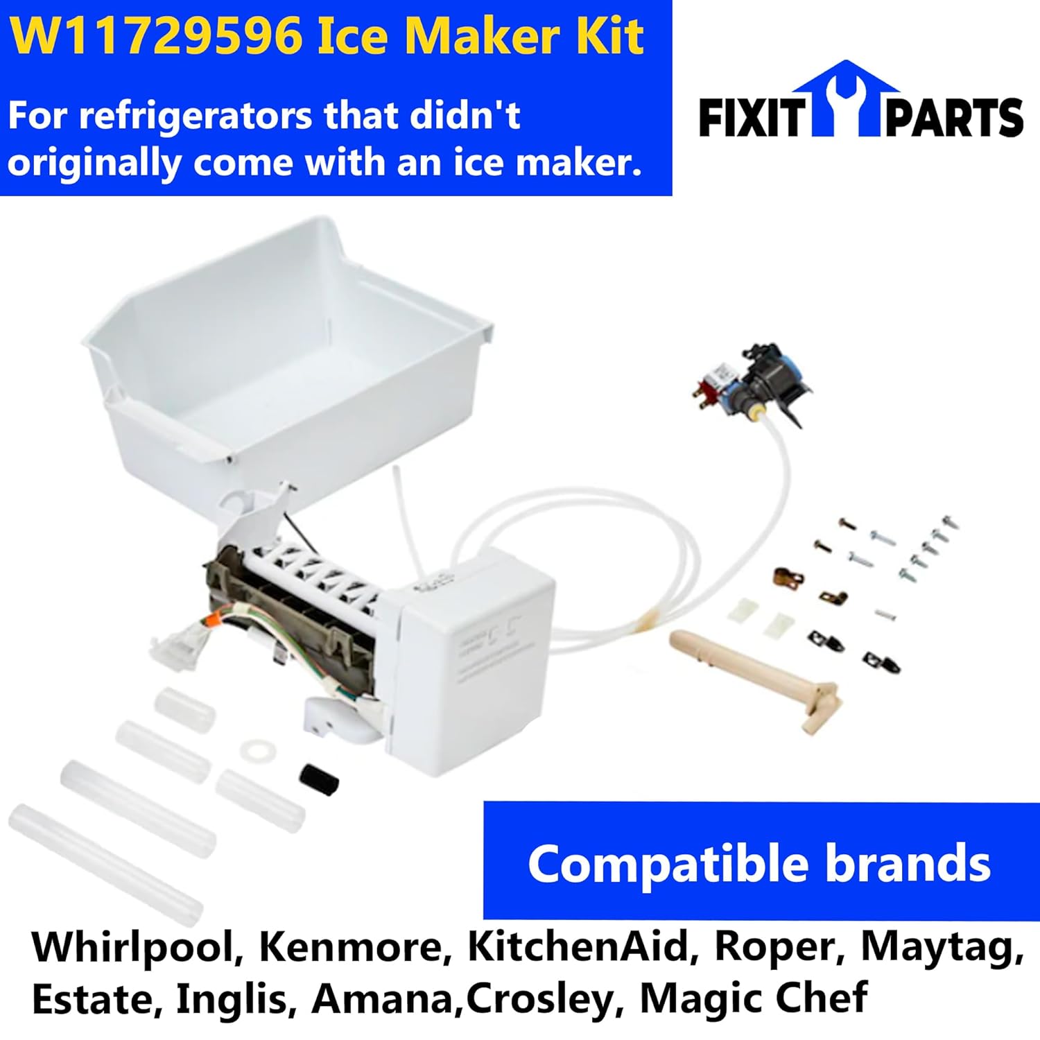 US-Based Supplier OEM W11729596 Replaces W11510803 W11517113 W11534202 W11534203 W11698621 W11698624 Ice Maker Kit with 5, 8 and 4 PIN Connectors Ice Bin Inlet Valve Fill Tube for Whirlpool and More