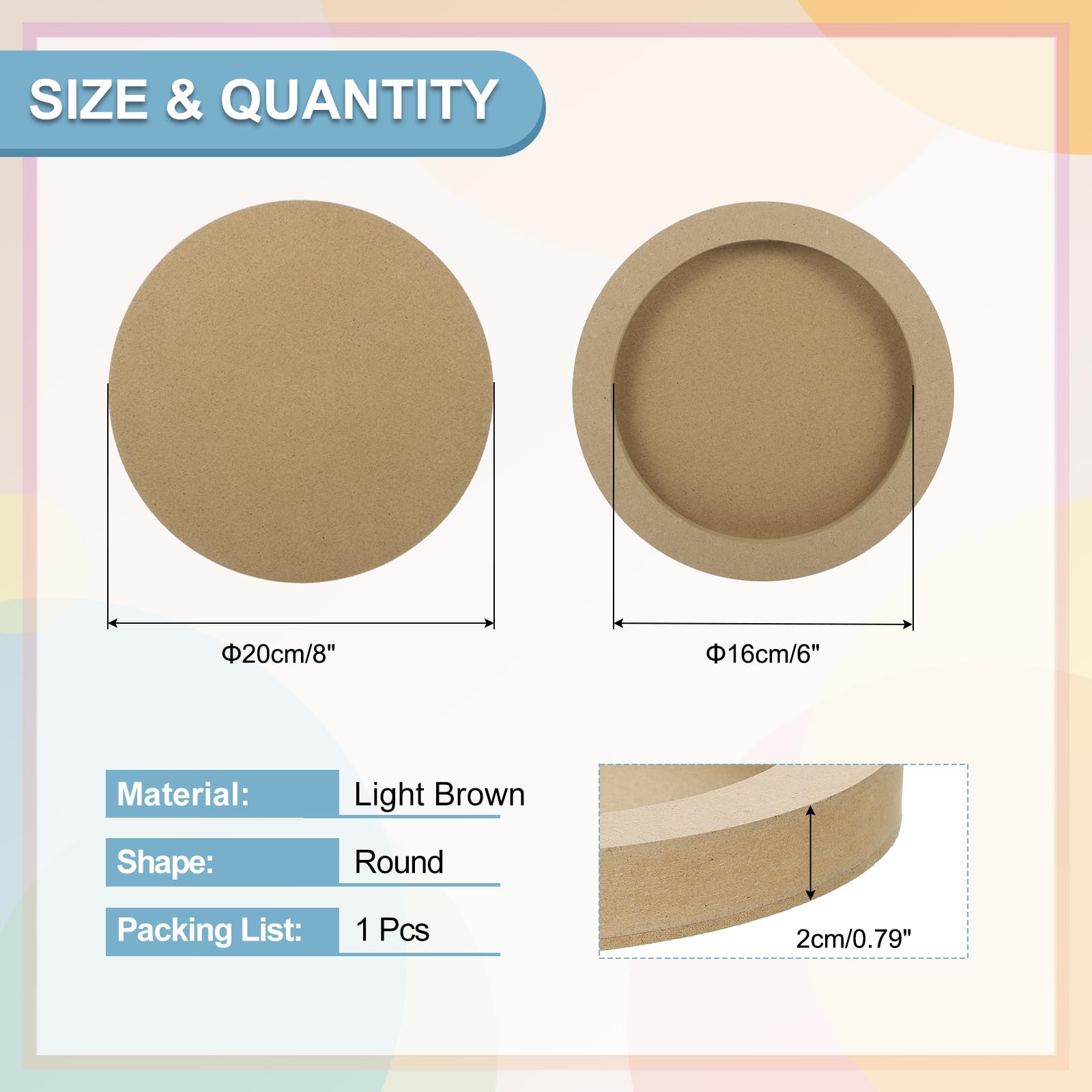 MECCANIXITY 2 Pack Wood Canvas Boards, 8 Inch Art Canvases Round Unfinished Wood Panel for Painting, Crafts, DIY Projects, Pouring Art