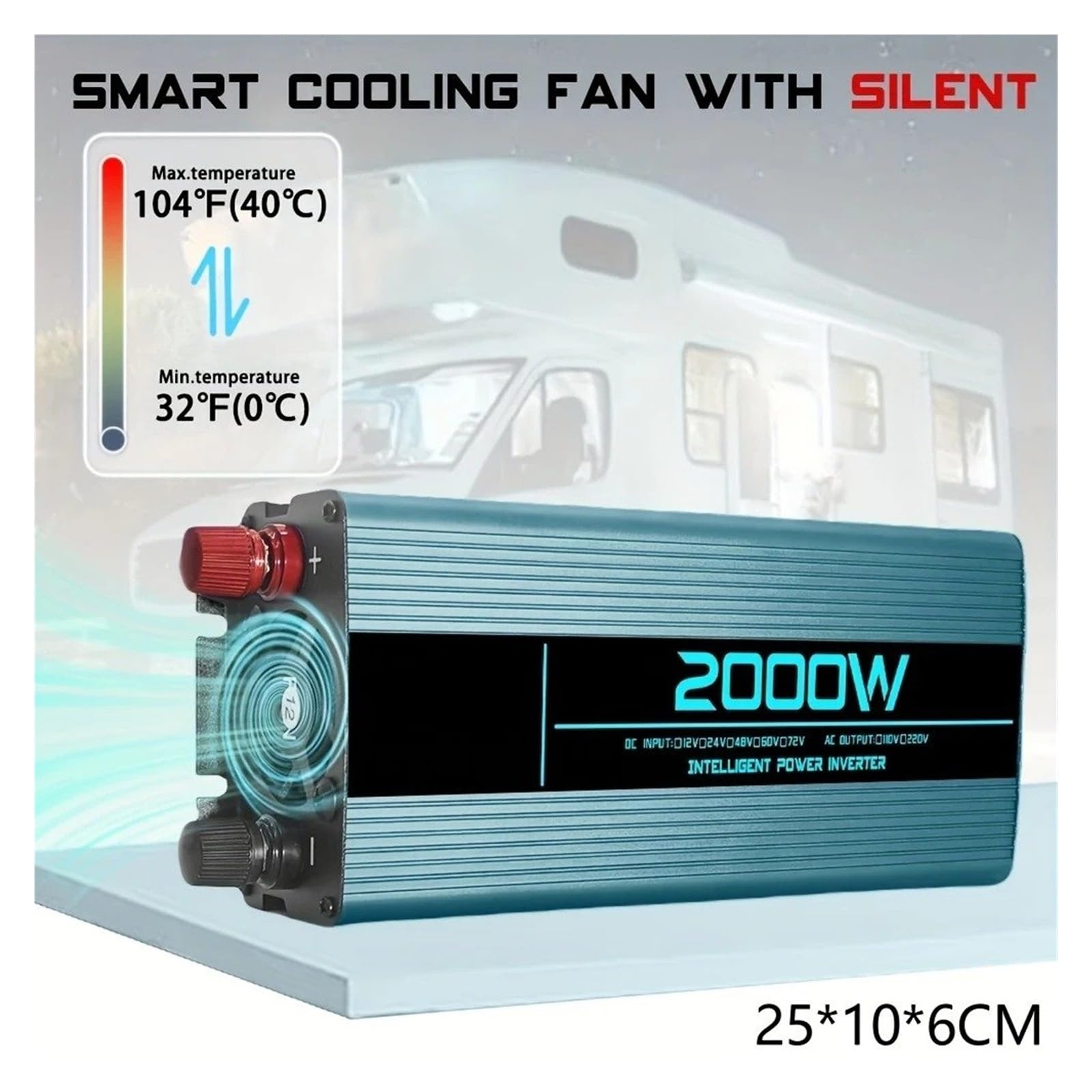 Convertisseur Onduleur Puissance Voiture 2000W 12V/24V 220V AC Convertisseur Automatique Banque Solaire Maison Camping-Car Camion Voyage Camping Onduleur(12v)