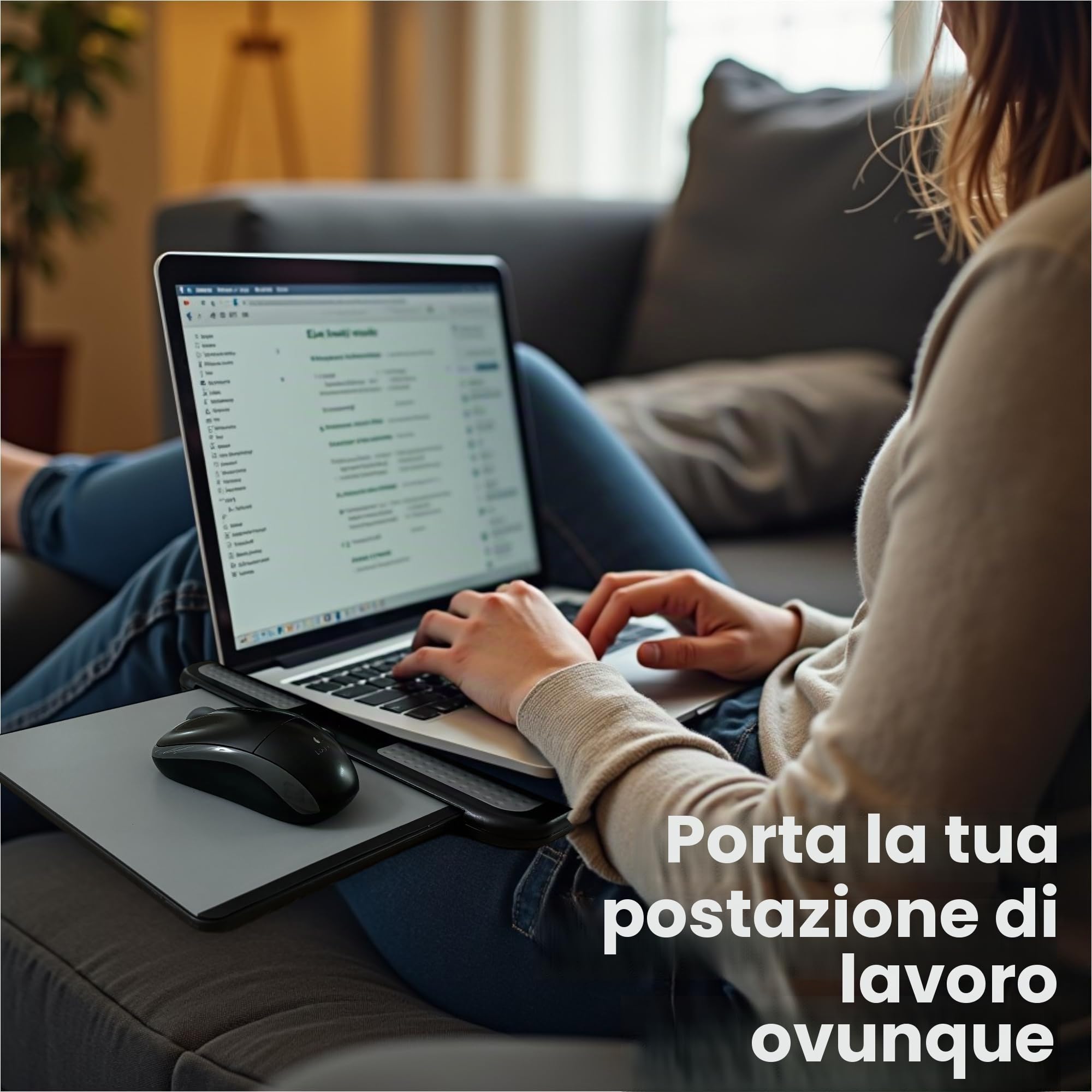 MAX SMART Tappetino portatile per computer portatile, scrivania per laptop con vassoio per mouse retrattile, scudo termico antiscivolo, supporto per computer portatile, stazione di lavoro per casa,